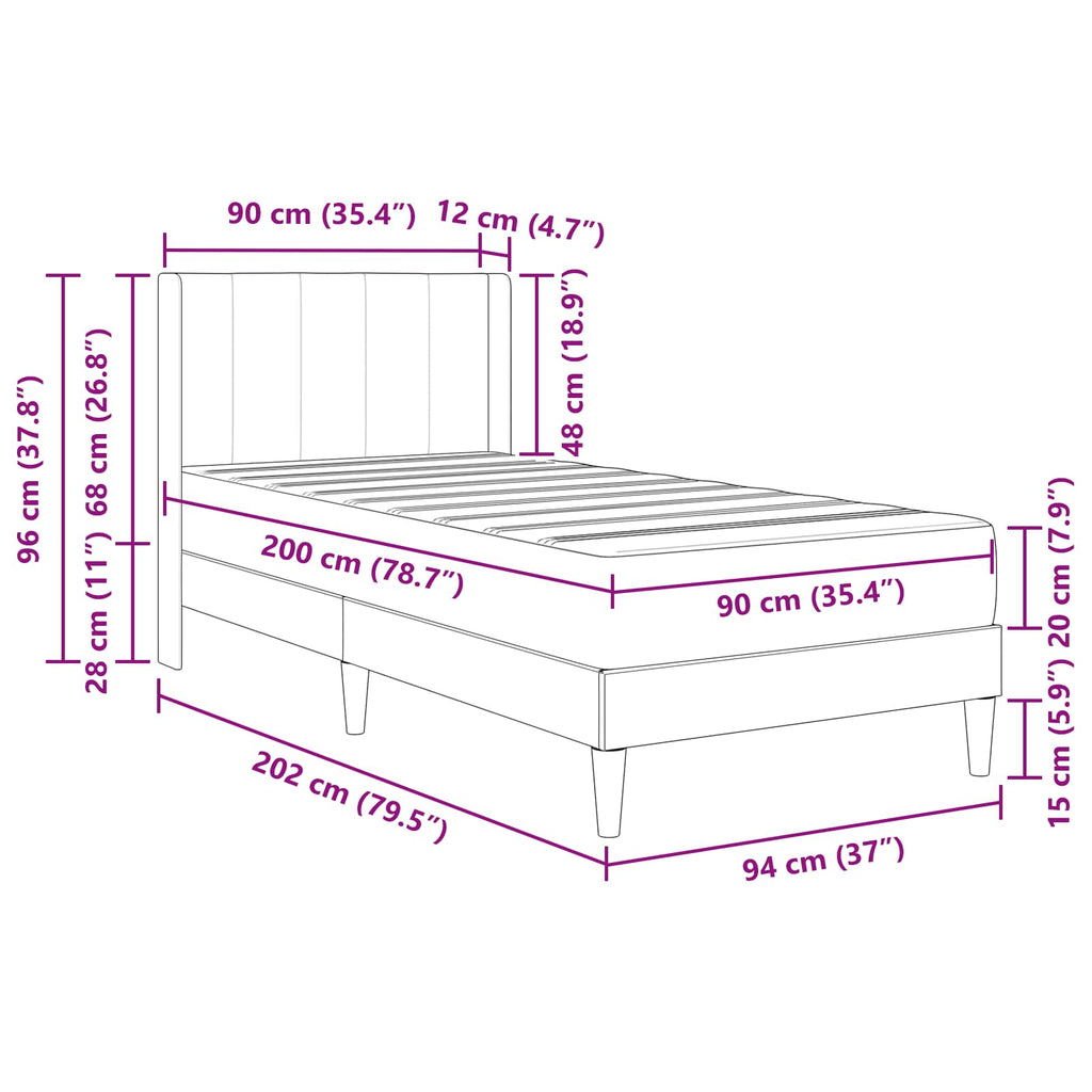 Bettgestell mit Matratze mit Kopfteil Blau 90 x 200 cm Samt