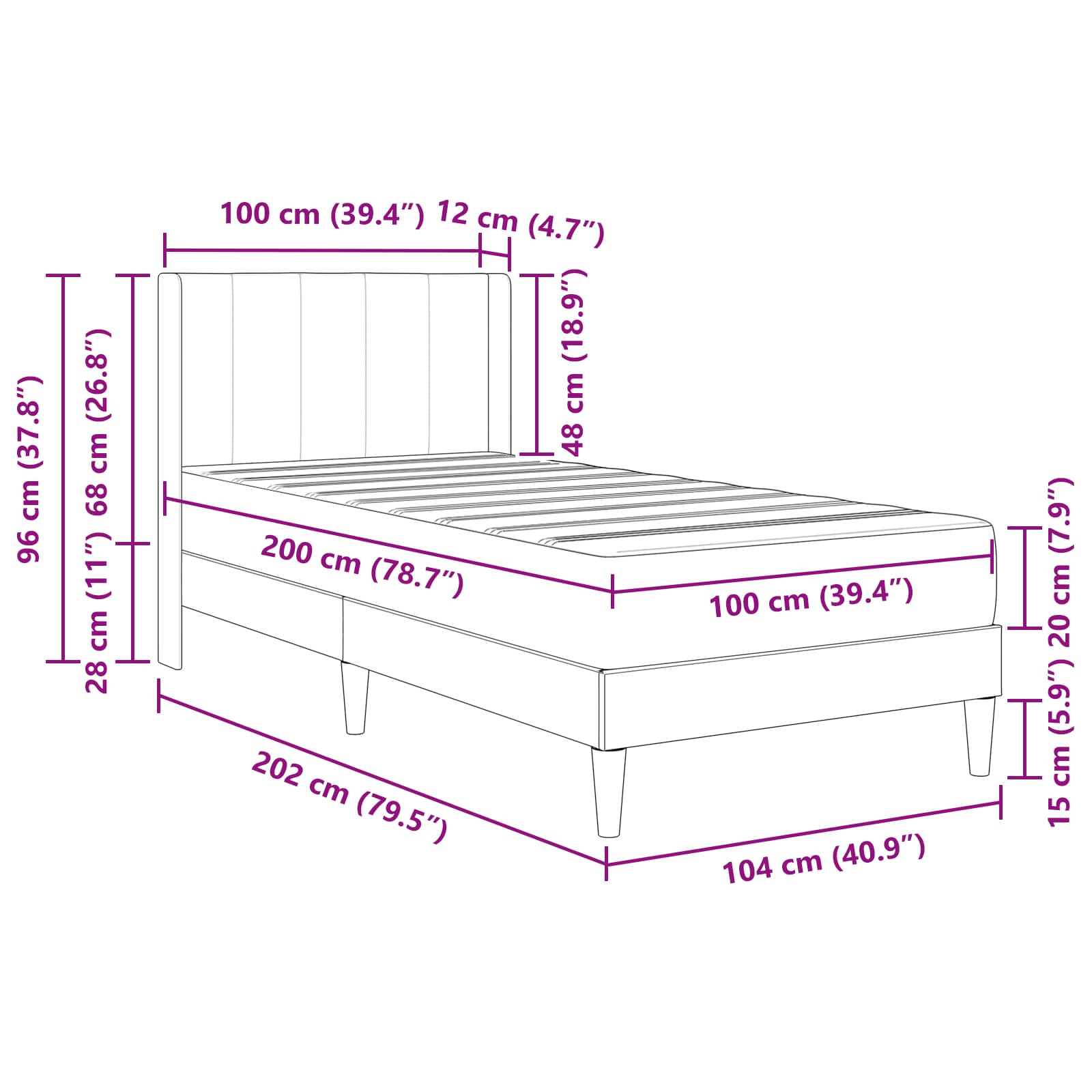 Bettgestell mit Matratze mit Kopfteil Rosa 100 x 200 cm Samt