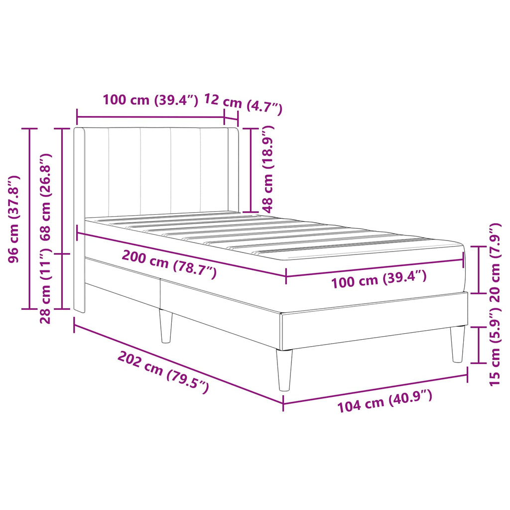 Bettgestell mit Matratze mit Kopfteil Blau 100 x 200 cm Samt
