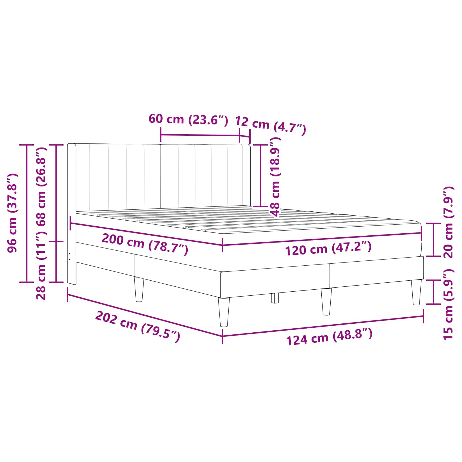 Bettgestell mit Matratze mit Kopfteil Rosa 120 x 200 cm Samt
