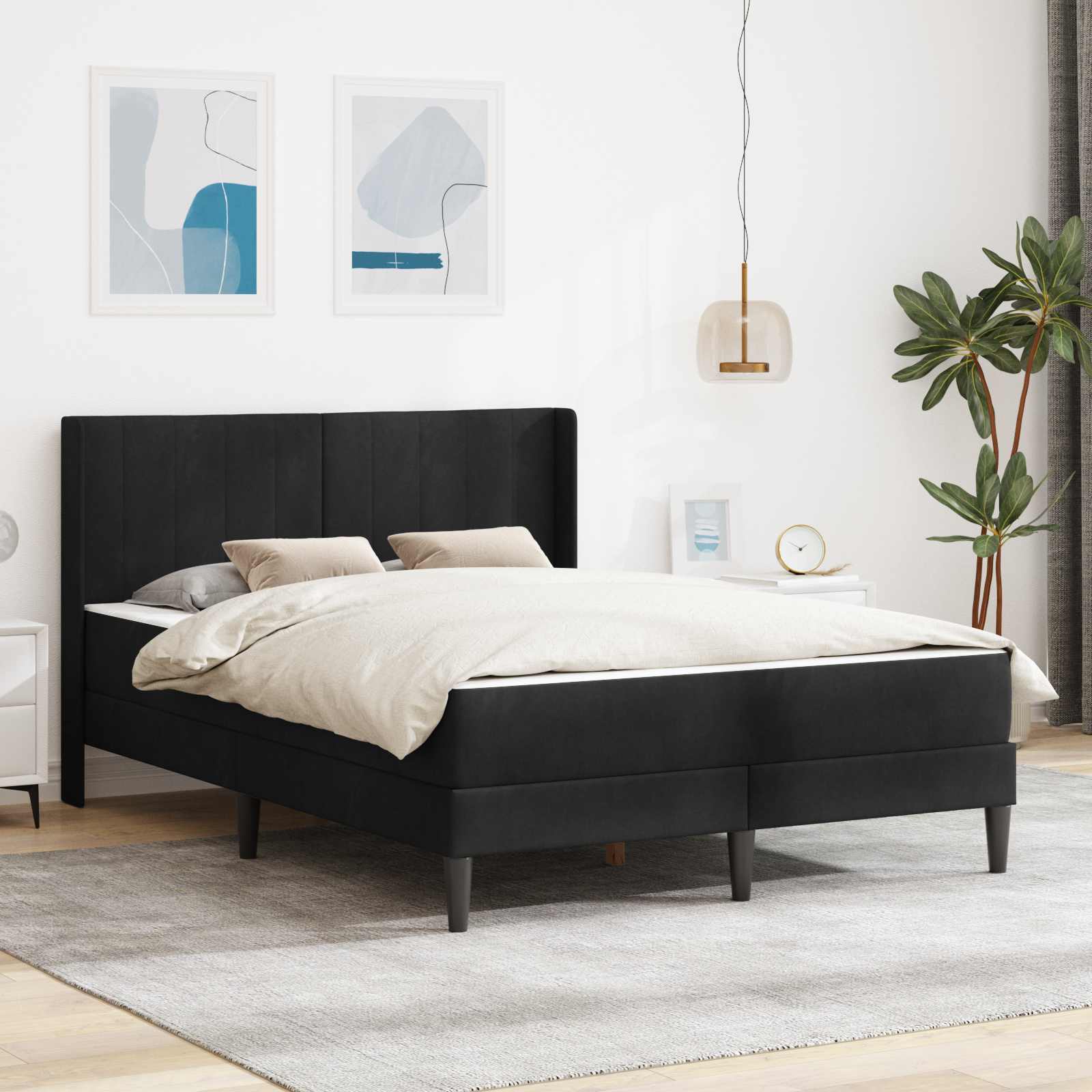 Bettgestell mit Matratze mit Kopfteil Schwarz 140 x 190 cm Samt