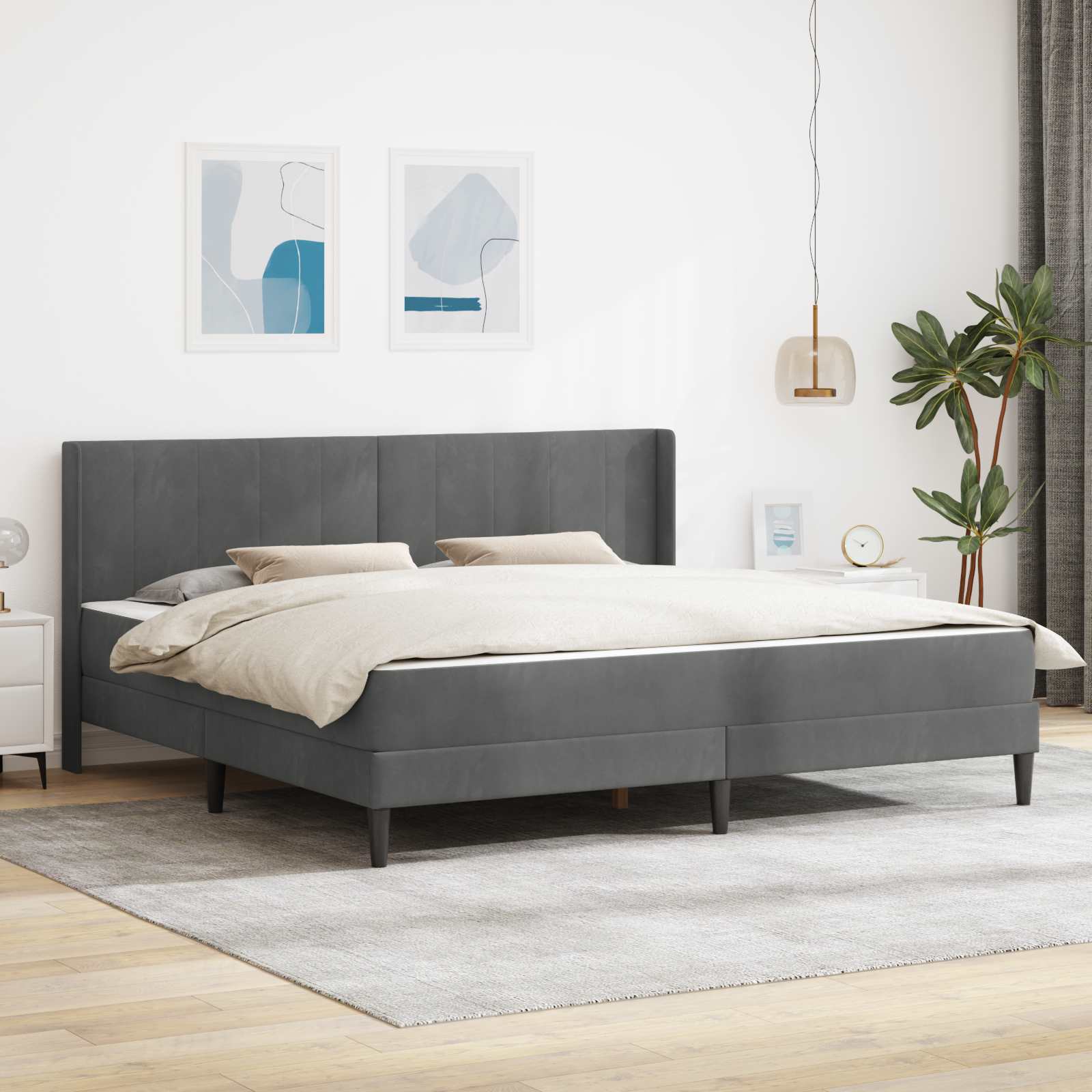 Bettgestell mit Matratze Dunkelgrau 180 x 200 cm Samt