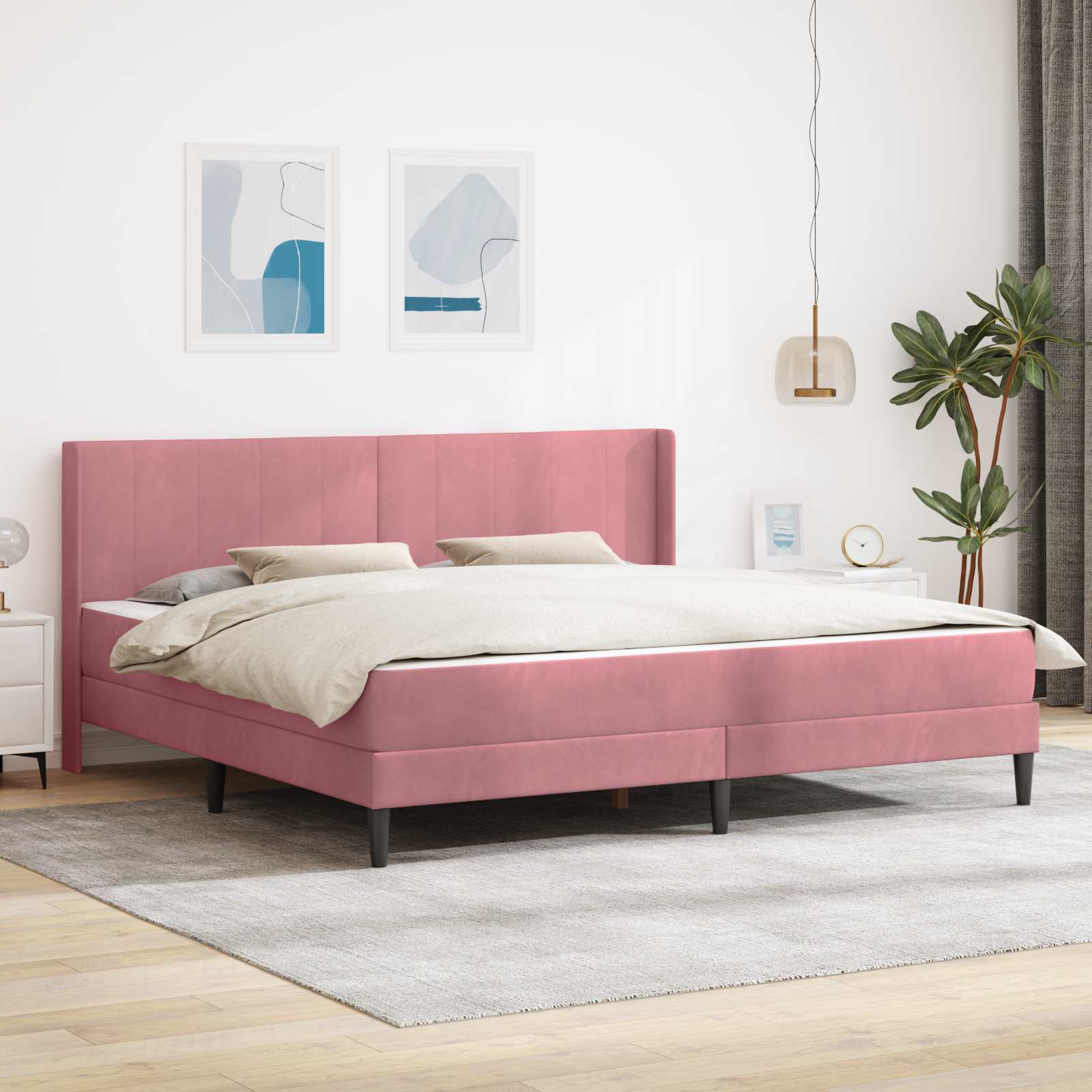 Bettgestell mit Matratze mit Kopfteil Rosa 200 x 200 cm Samt