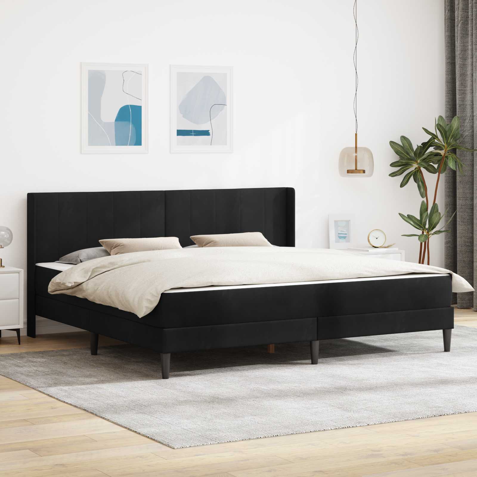 Bettgestell mit Matratze mit Kopfteil Schwarz 200 x 200 cm Samt