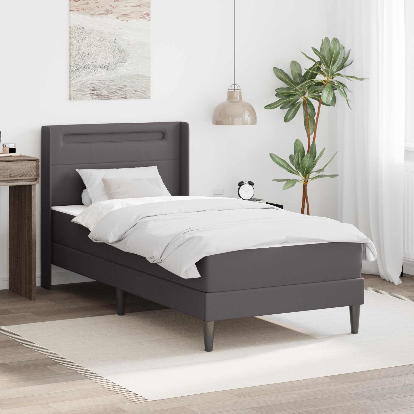 Bettgestell mit Matratze Grau 80 x 200 cm Kunstleder