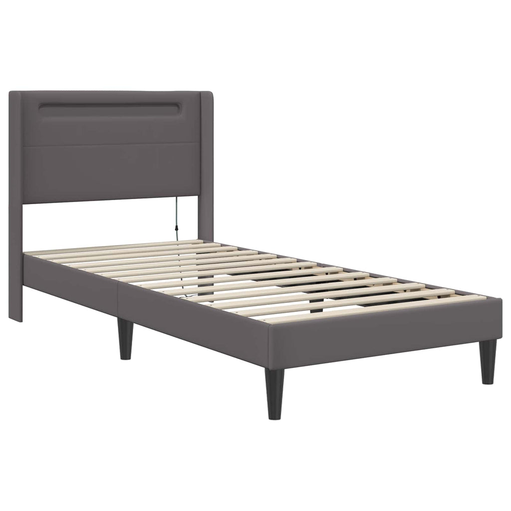 Bettgestell mit Matratze Grau 80 x 200 cm Kunstleder