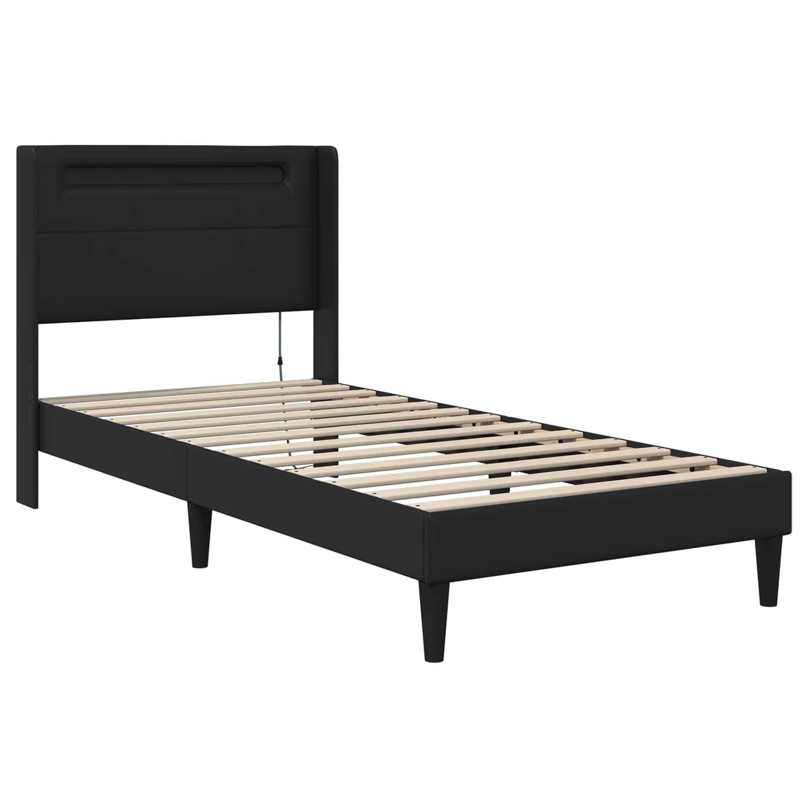 Bettgestell mit Matratze Schwarz 90 x 200 cm Kunstleder