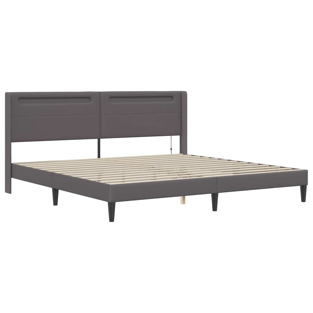 Bettgestell mit Matratze Grau 200 x 200 cm Kunstleder