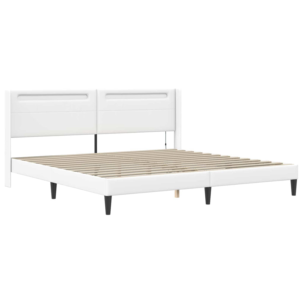 Bettgestell mit Matratze Weiß 200 x 200 cm Kunstleder