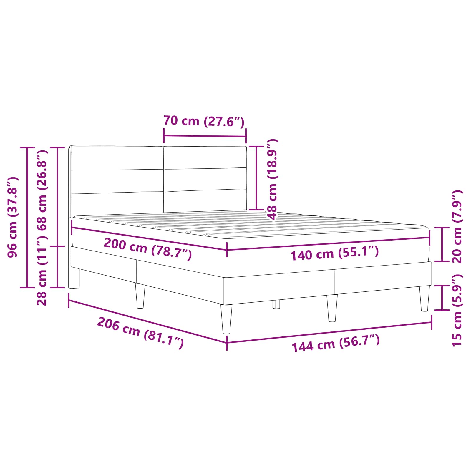 Bettrahmen Taupe 140 x 200 cm Polyester