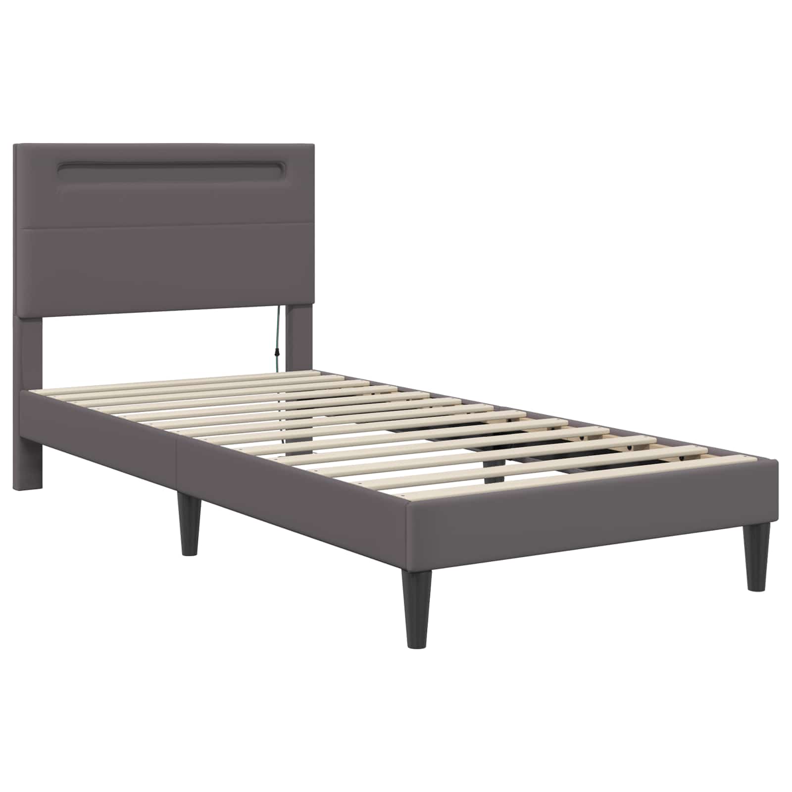 Bettrahmen mit LED-Lichtleisten Grau 90 x 200 cm Kunstleder