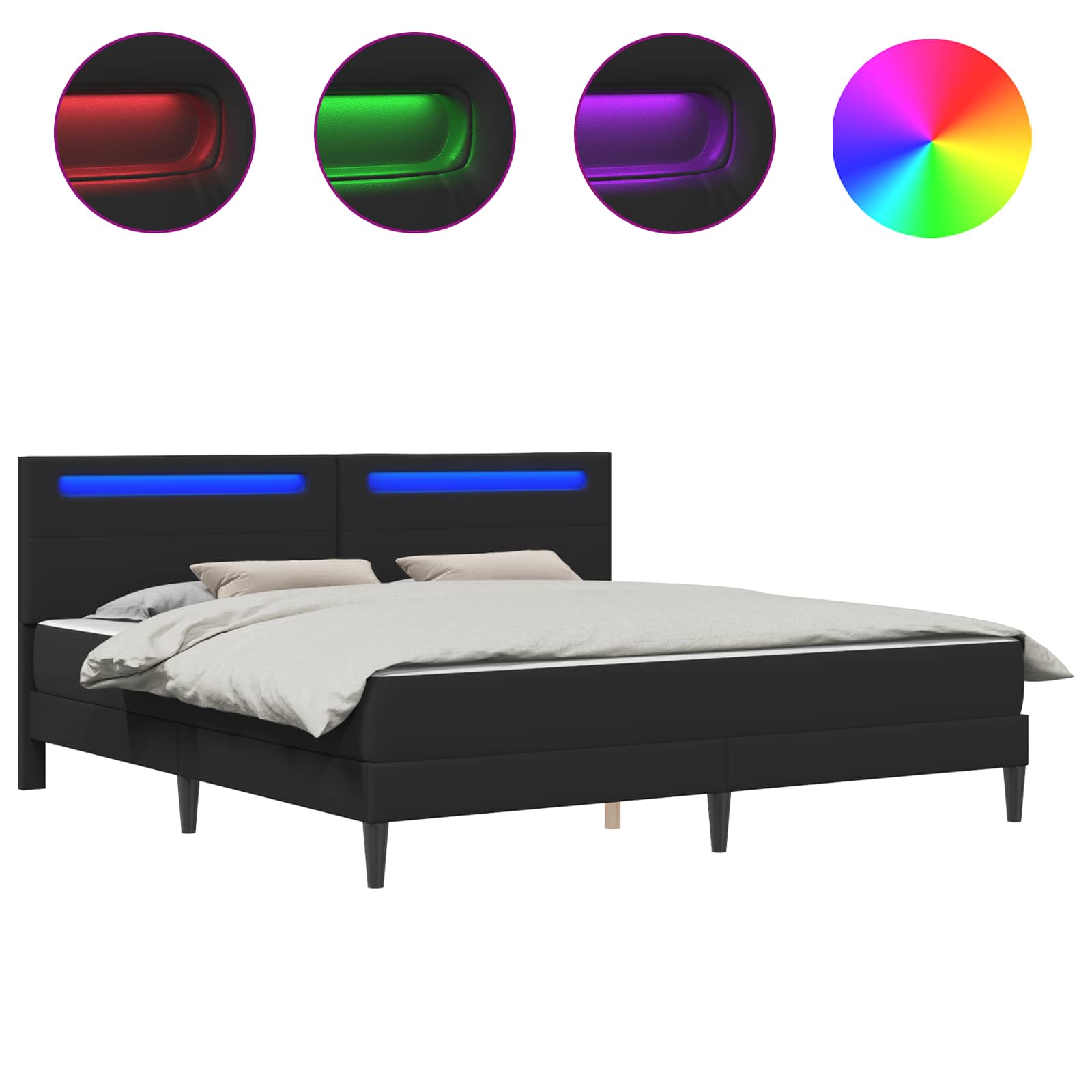 Bettrahmen mit LED-Lichtleisten Schwarz 200 x 200 cm Kunstleder