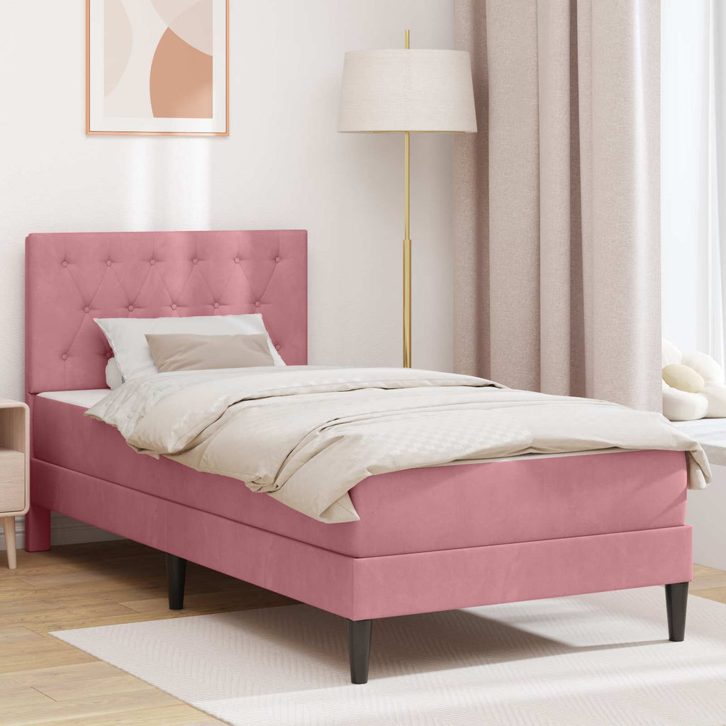 Bettgestell mit Matratze mit Kopfteil Rosa 90 x 190 cm Samt