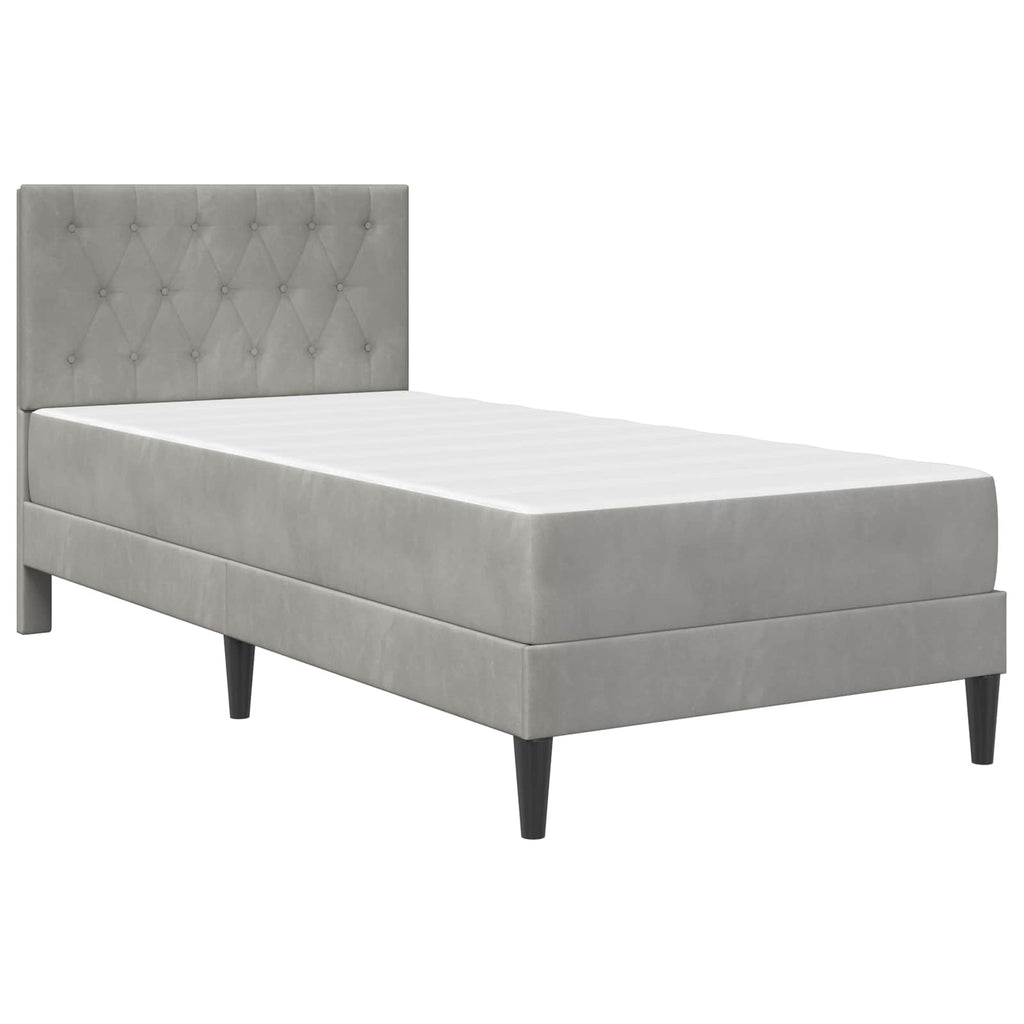 Bettgestell mit Matratze mit Kopfteil Hellgrau 90 x 200 cm Samt