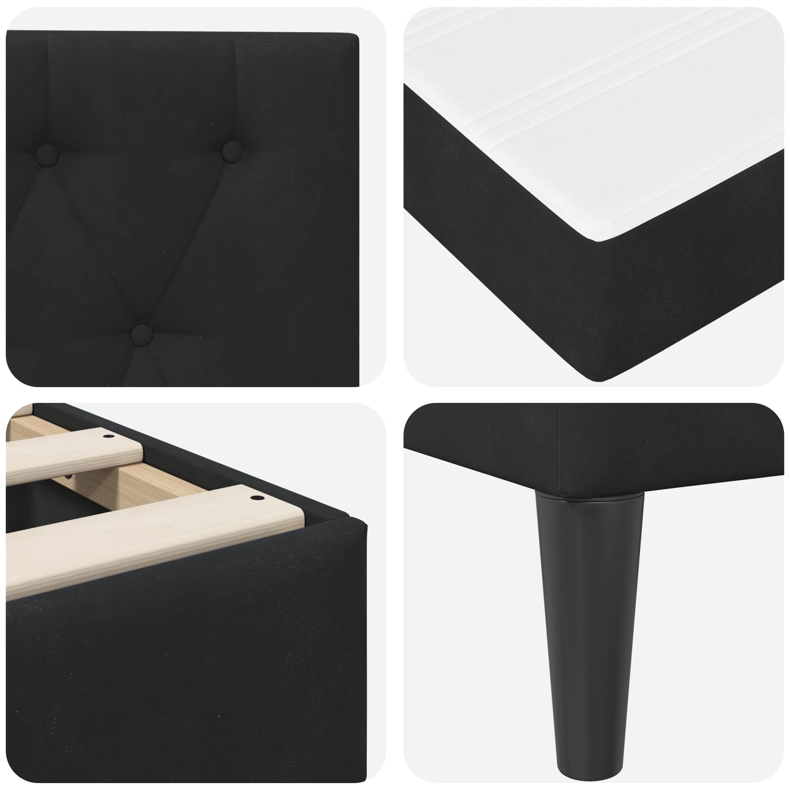 Bettgestell mit Matratze mit Kopfteil Schwarz 90 x 200 cm Samt