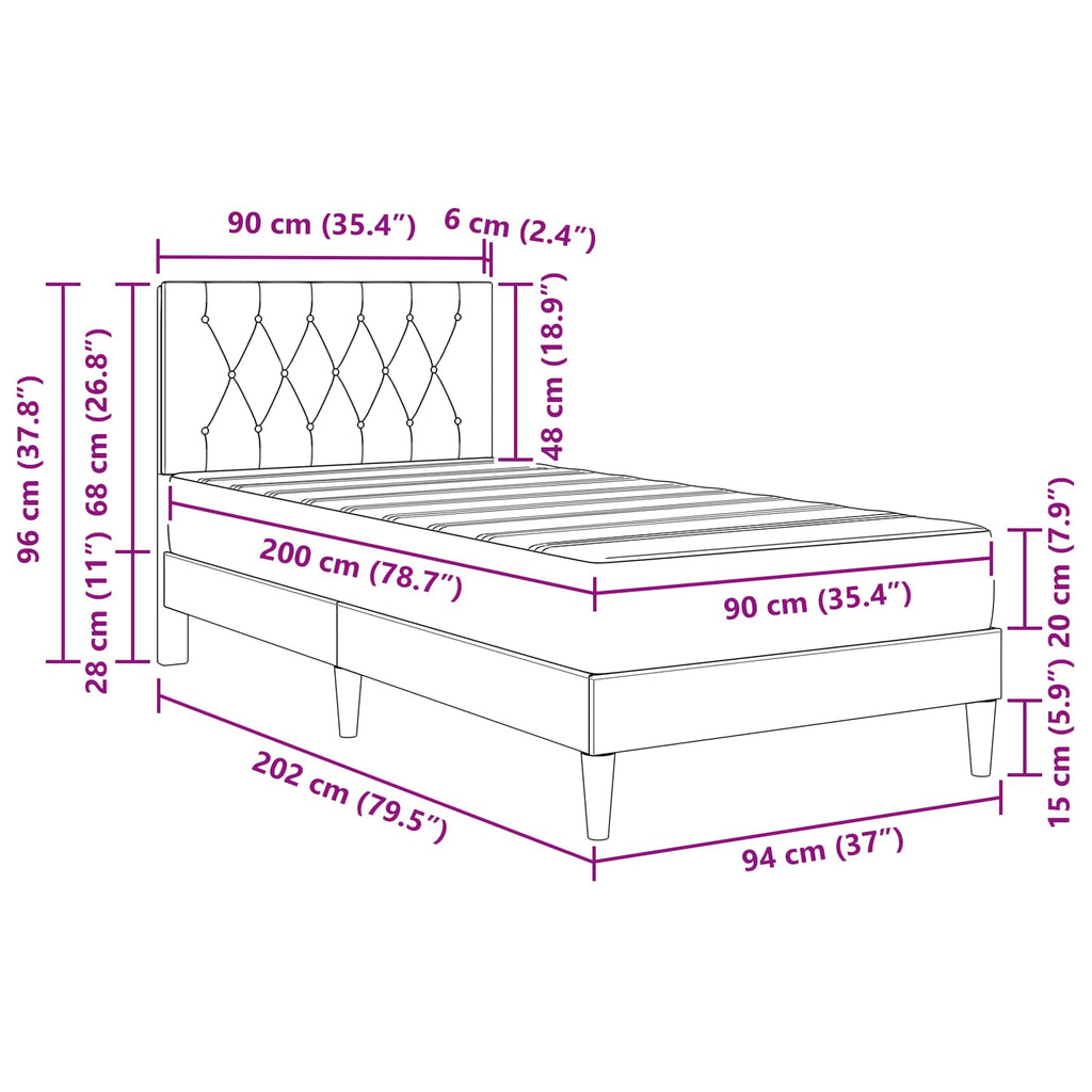 Bettgestell mit Matratze mit Kopfteil Schwarz 90 x 200 cm Samt