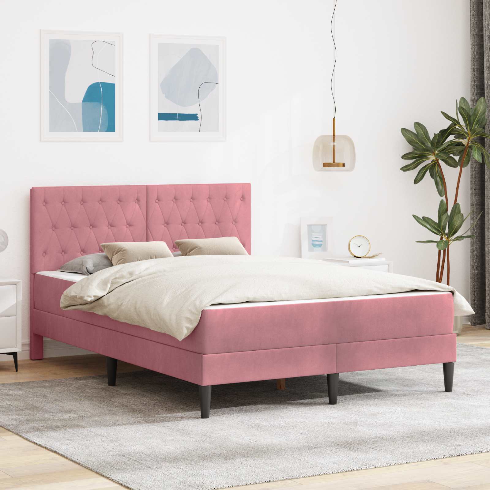 Bettgestell mit Matratze mit Kopfteil Rosa 140 x 190 cm Samt