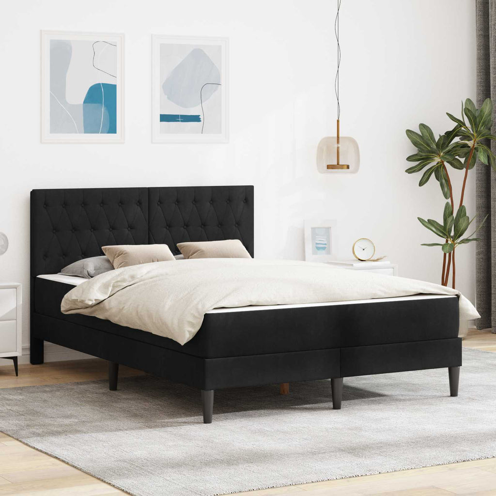 Bettgestell mit Matratze mit Kopfteil Schwarz 160 x 200 cm Samt