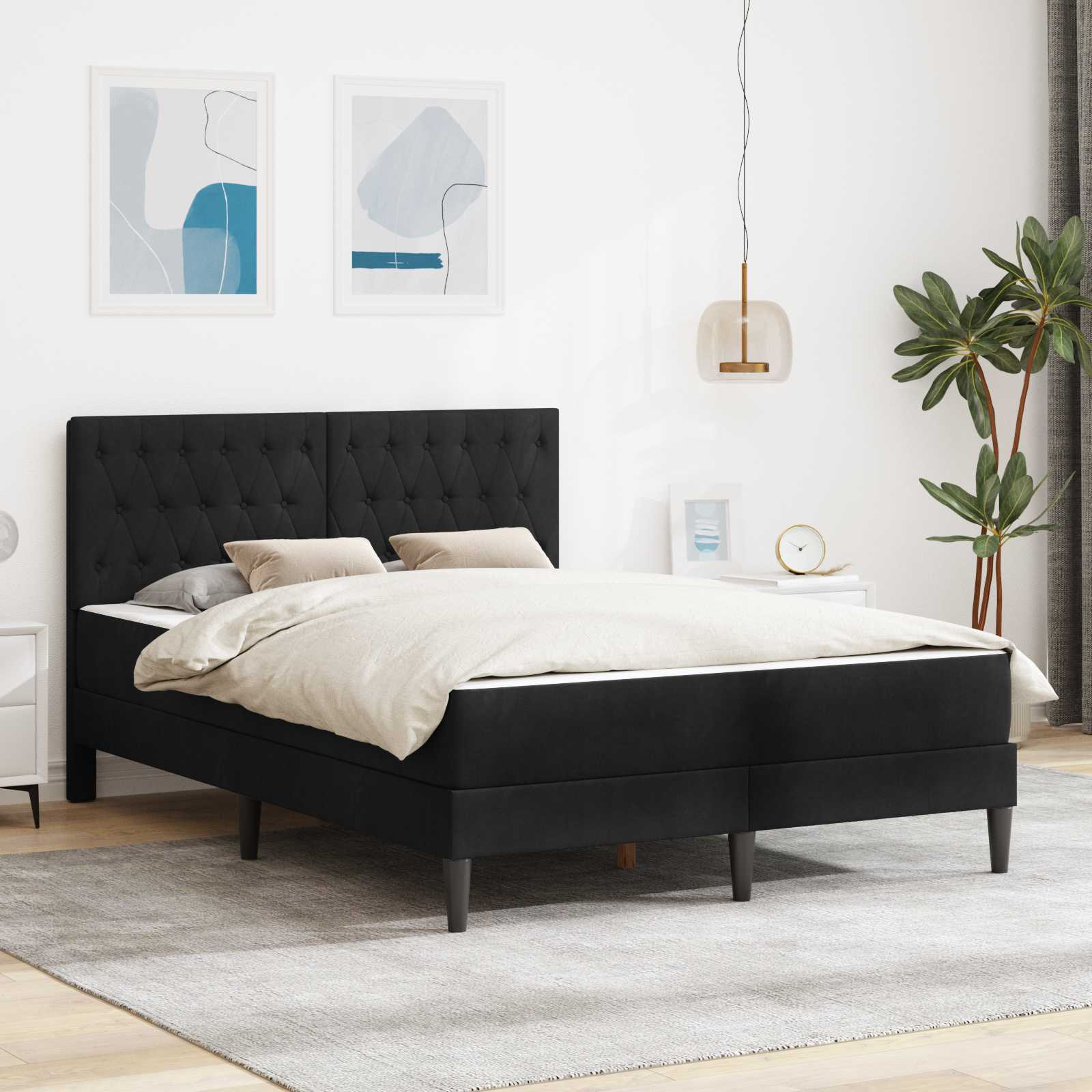 Bettgestell mit Matratze mit Kopfteil Schwarz 160 x 200 cm Samt