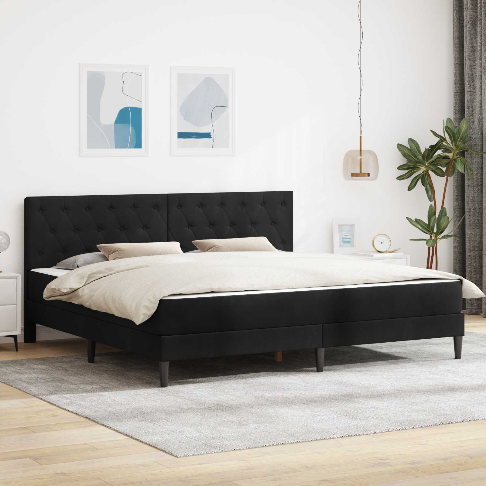 Bettgestell mit Matratze mit Kopfteil Schwarz 200 x 200 cm Samt