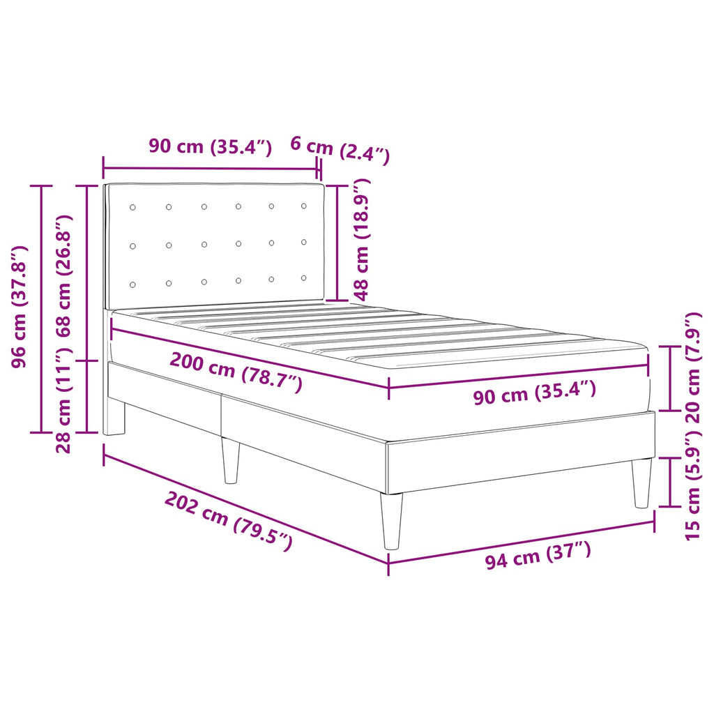 Bettgestell mit Matratze Dunkelgrau 90 x 200 cm Stoff