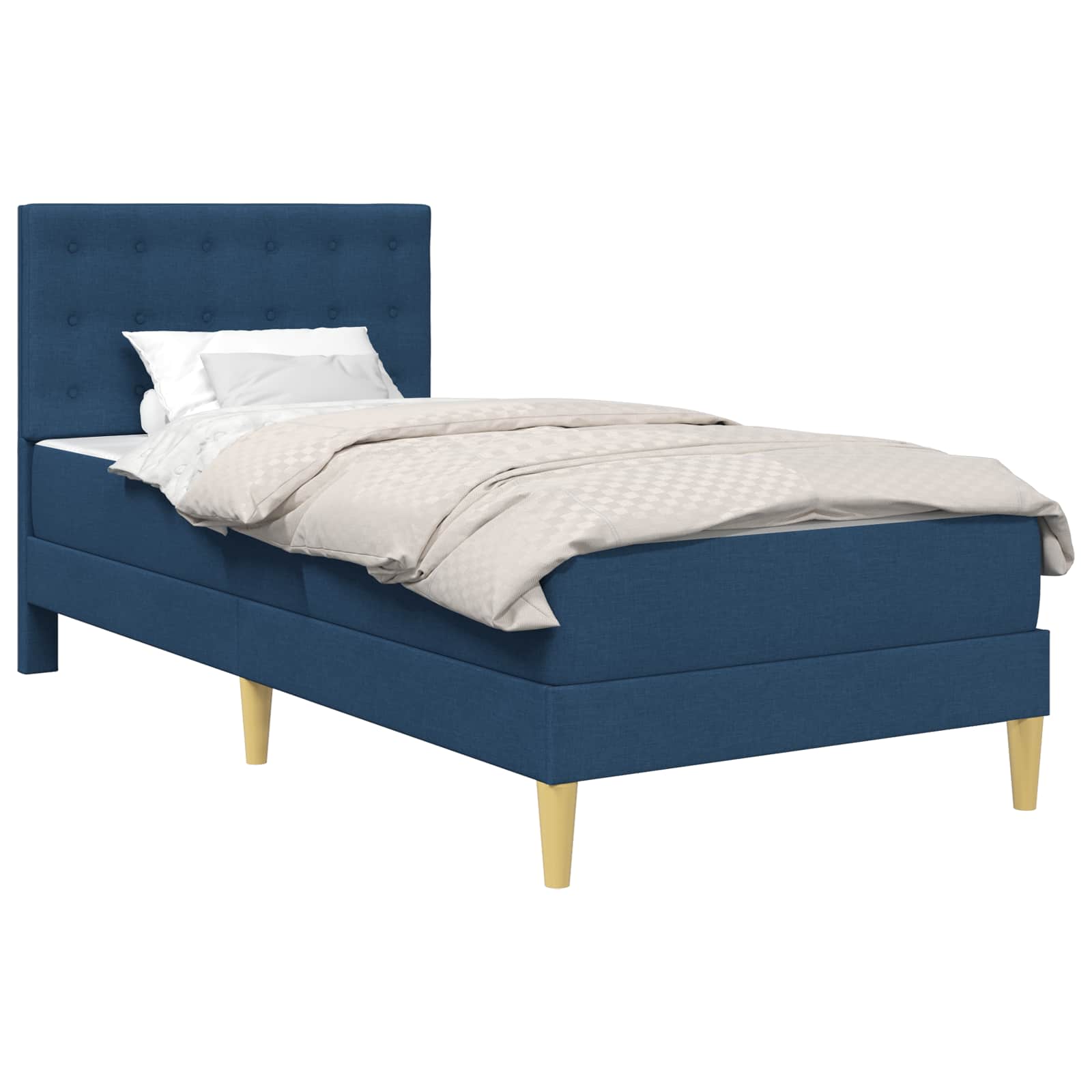 Bettgestell mit Matratze mit Kopfteil Blau 100 x 200 cm Stoff