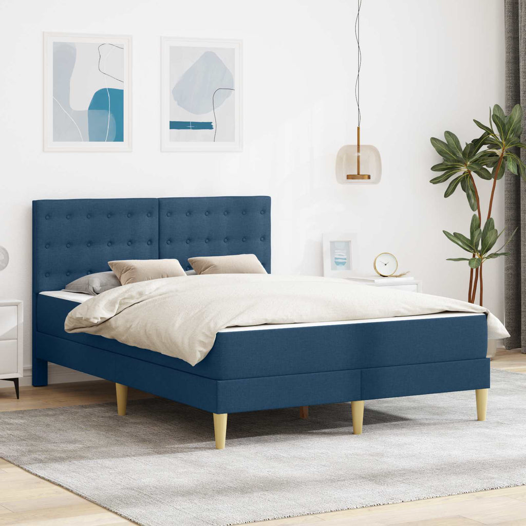 Bettgestell mit Matratze mit Kopfteil Blau 120 x 200 cm Stoff
