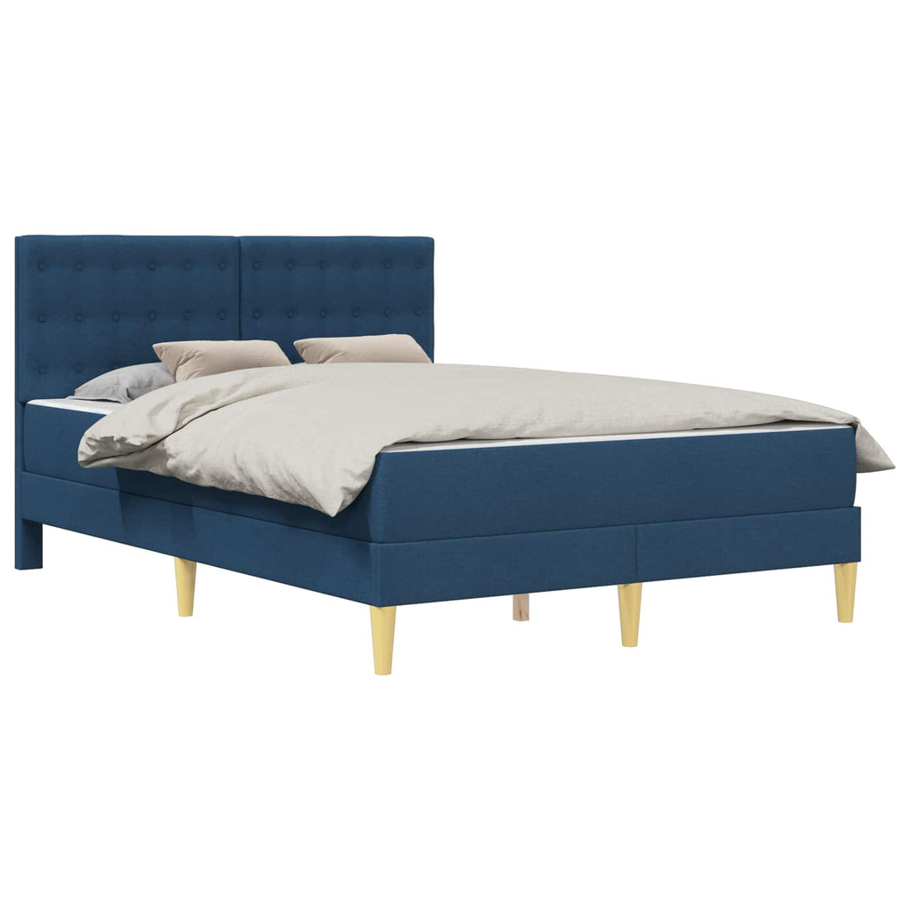 Bettgestell mit Matratze mit Kopfteil Blau 140 x 200 cm Stoff
