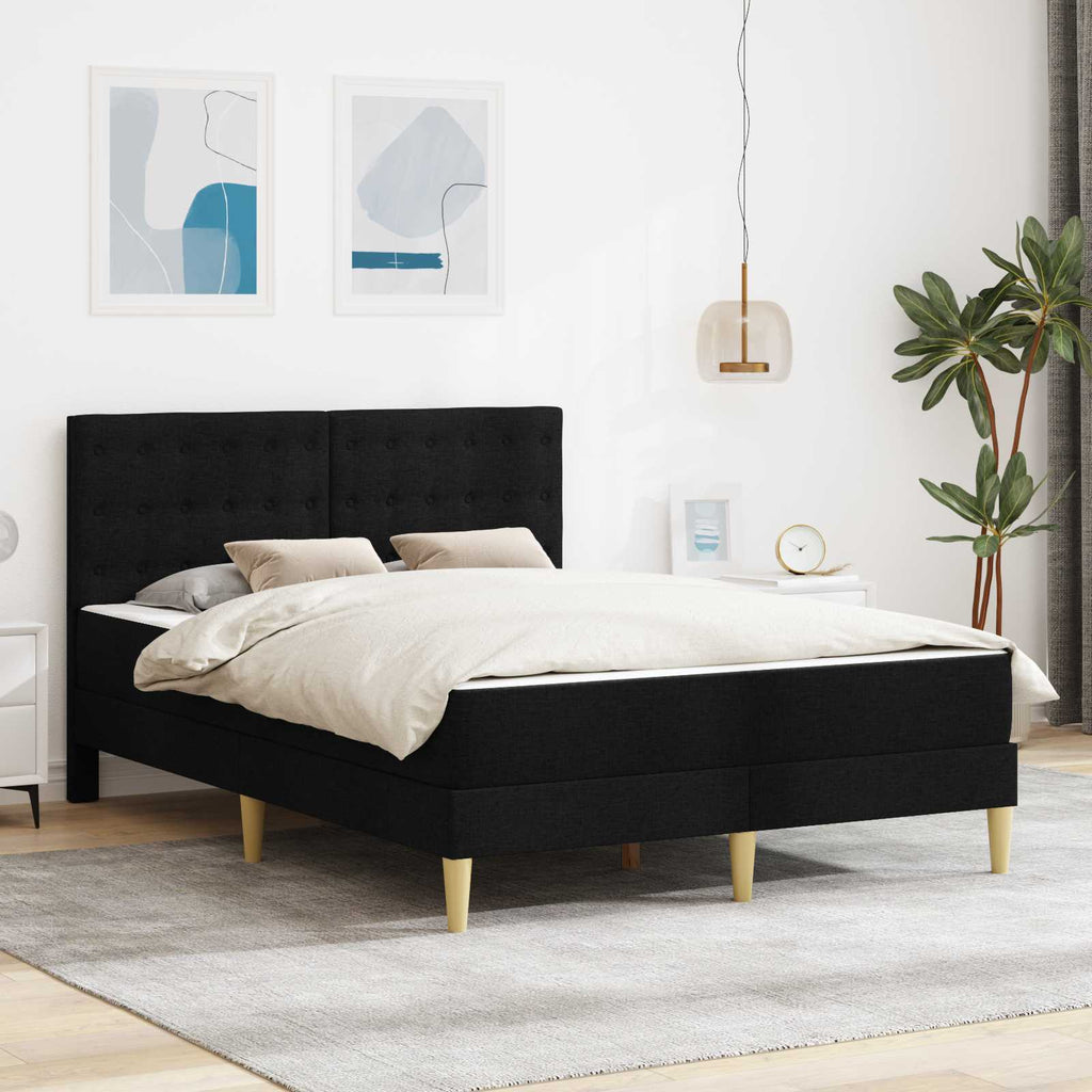 Bettgestell mit Matratze Schwarz 160 x 200 cm Stoff
