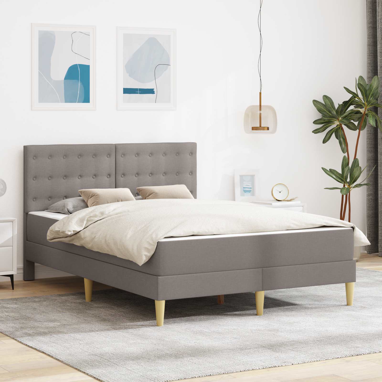 Bettgestell mit Matratze mit Kopfteil Taupe 160 x 200 cm Stoff