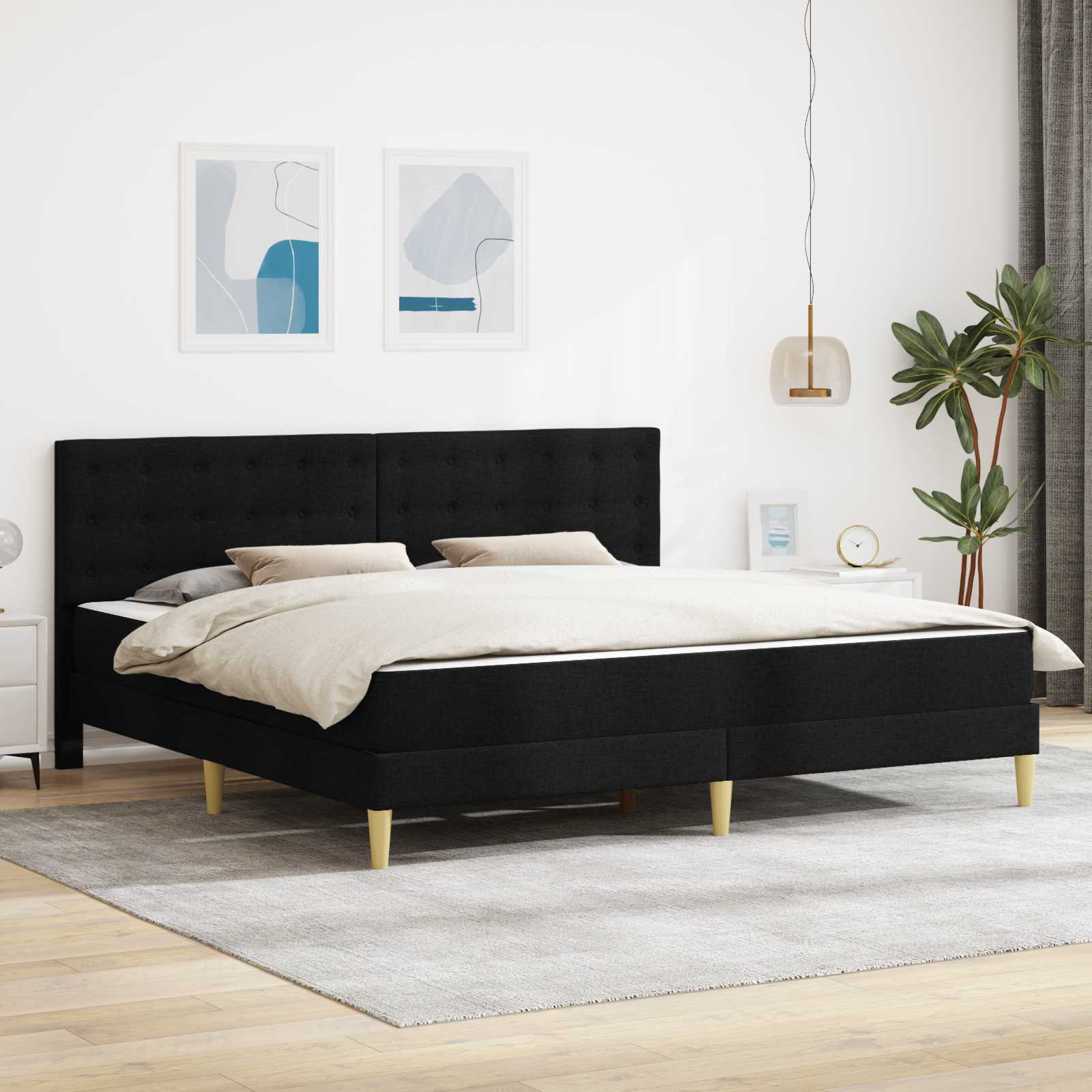Bettgestell mit Matratze Schwarz 180 x 200 cm Stoff