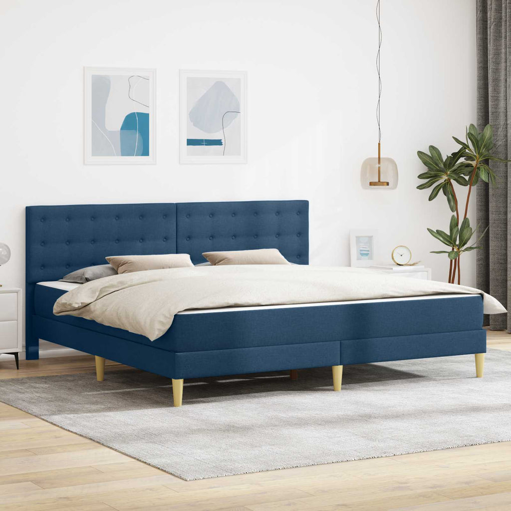 Bettgestell mit Matratze mit Kopfteil Blau 180 x 200 cm Stoff