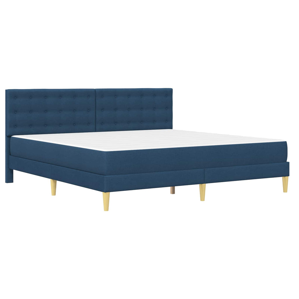 Bettgestell mit Matratze mit Kopfteil Blau 200 x 200 cm Stoff