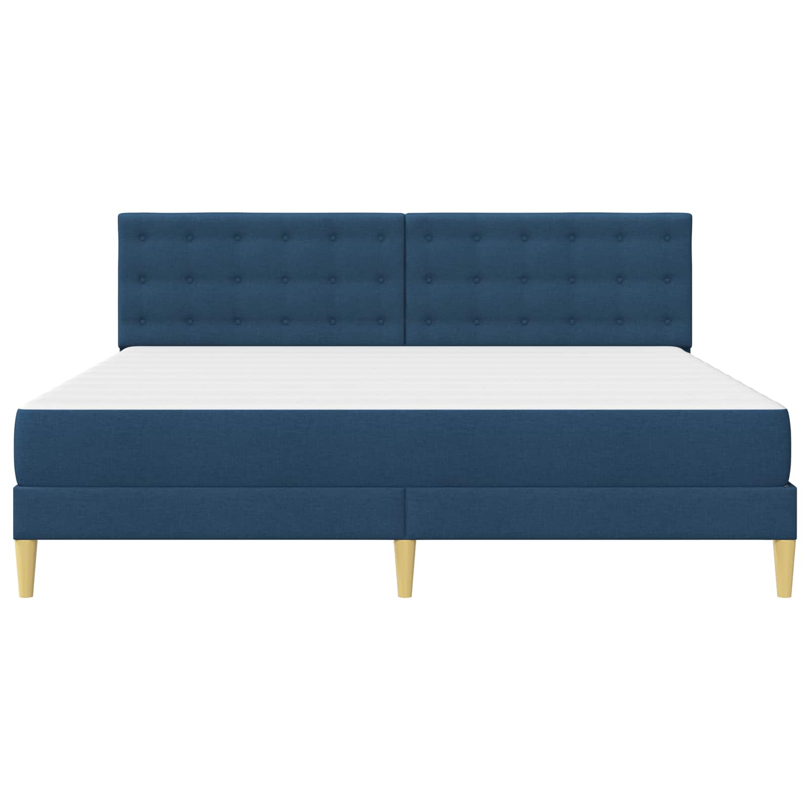 Bettgestell mit Matratze mit Kopfteil Blau 200 x 200 cm Stoff