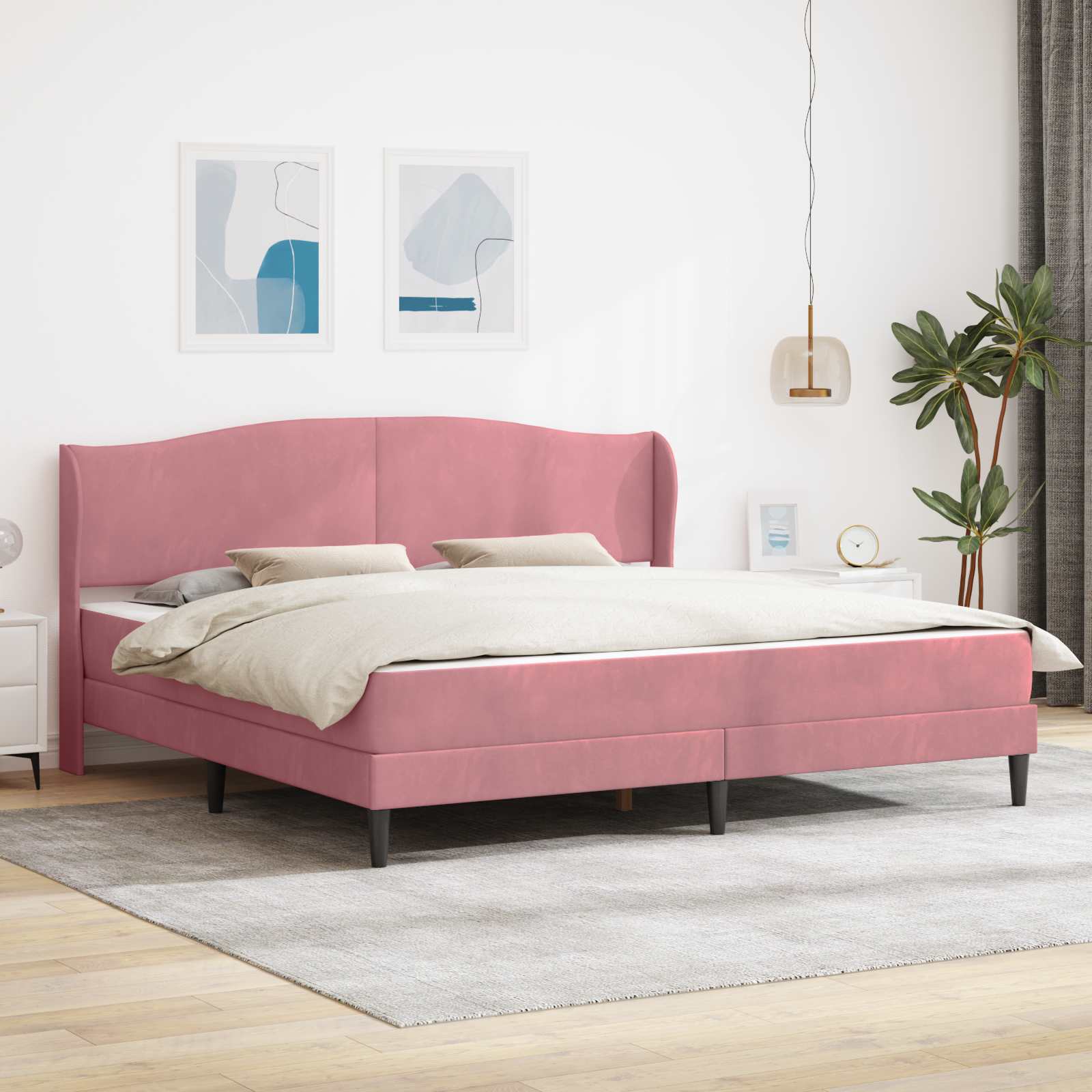 Bettrahmen mit Kopfteil Rosa 200 x 200 cm Samt