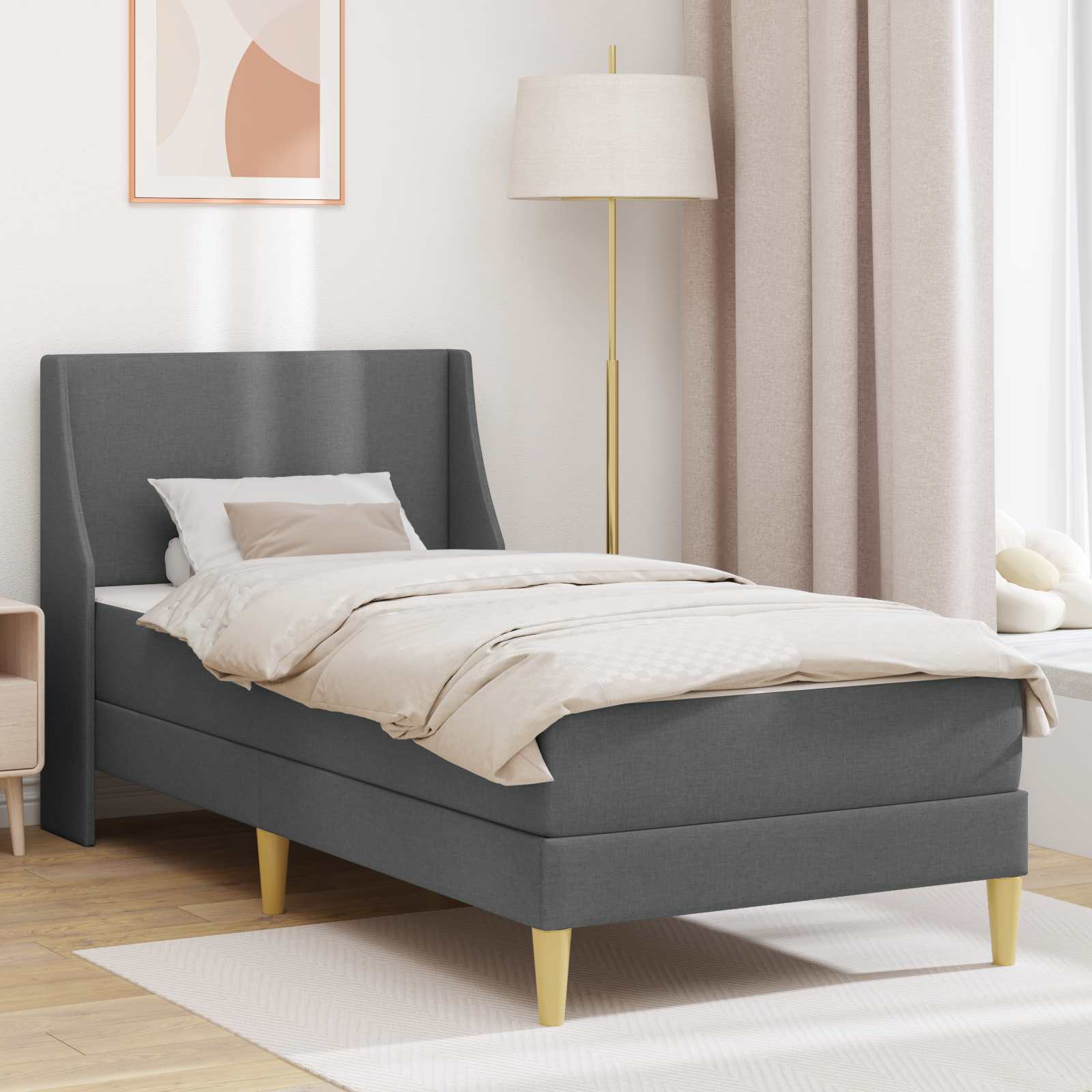 Bettgestell mit Matratze Dunkelgrau 90 x 190 cm Stoff