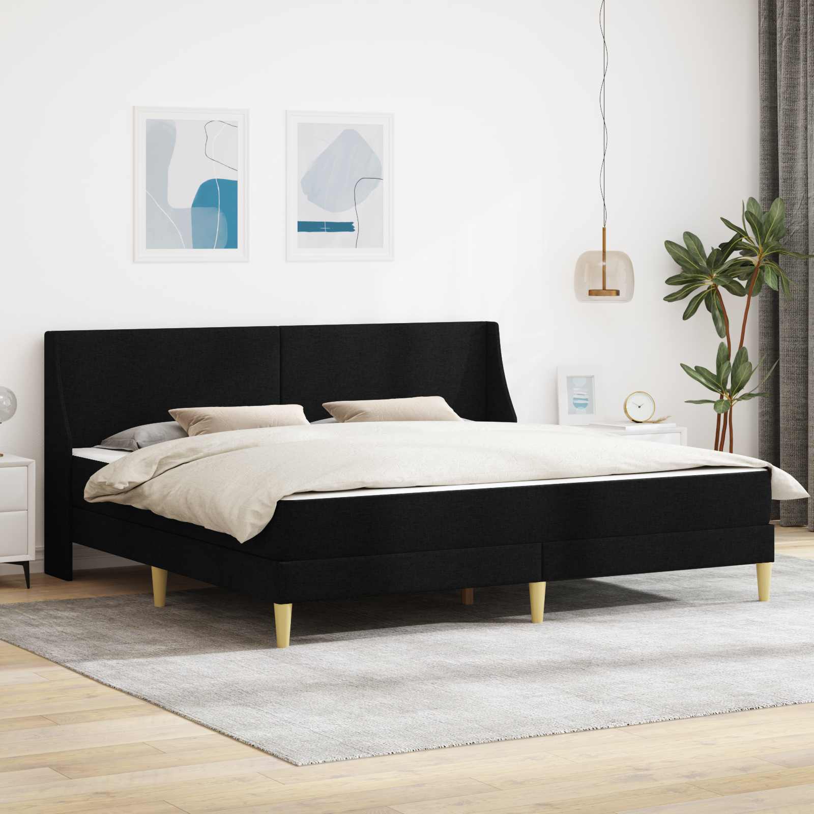 Bettgestell mit Matratze Schwarz 180 x 200 cm Stoff