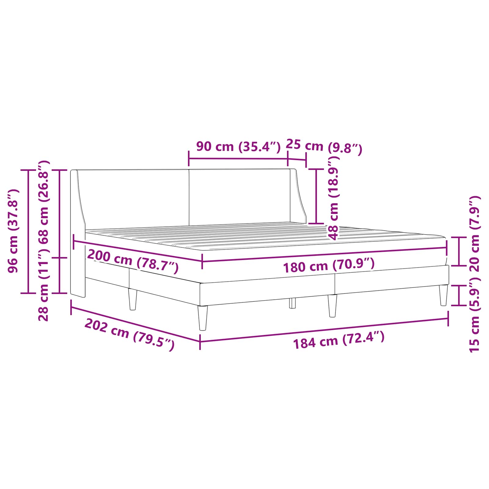 Bettgestell mit Matratze Schwarz 180 x 200 cm Stoff