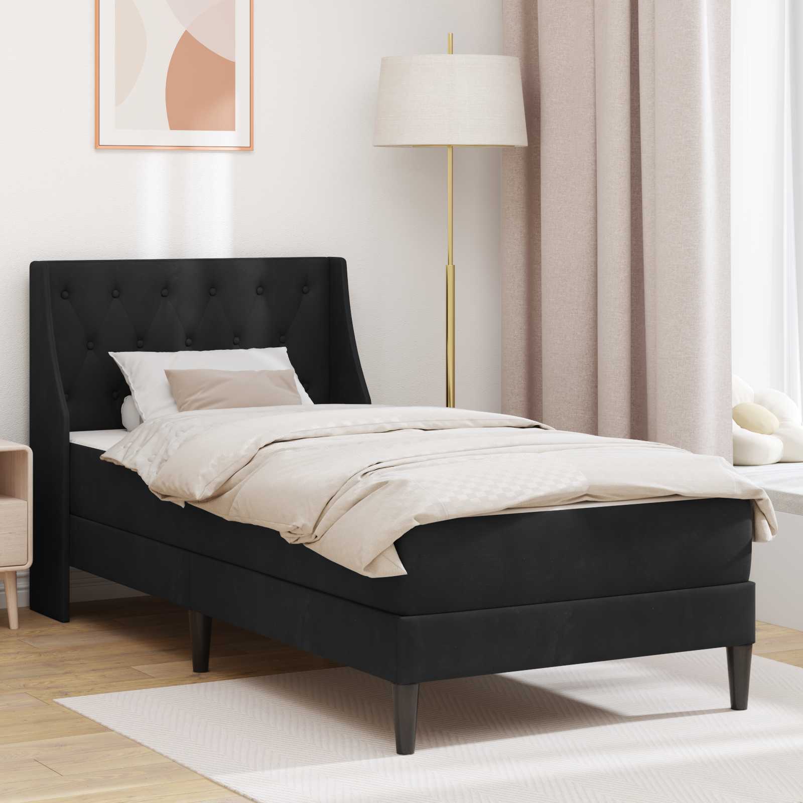 Bettgestell mit Matratze mit Kopfteil Schwarz 90 x 190 cm Samt