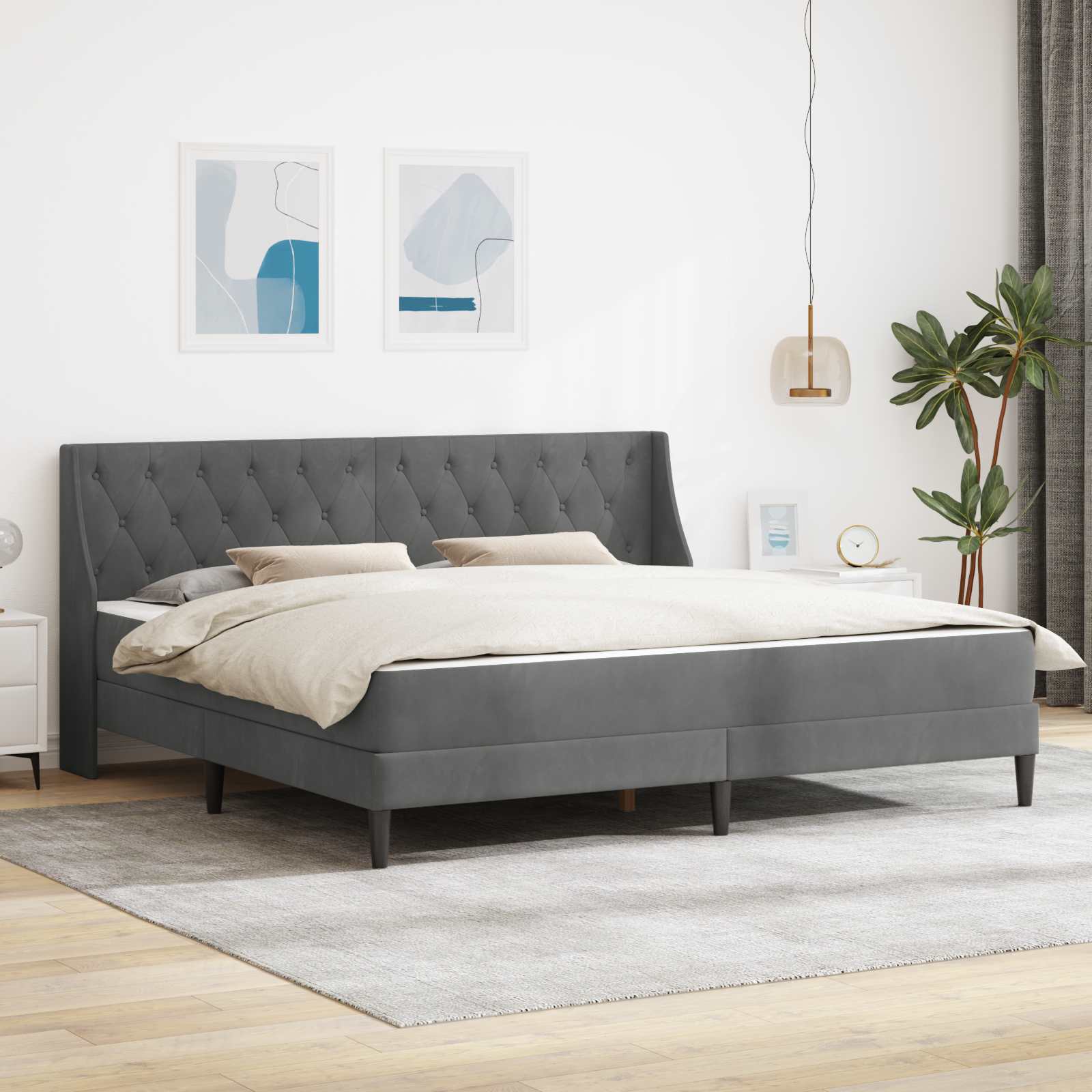 Bettgestell mit Matratze Dunkelgrau 180 x 200 cm Samt