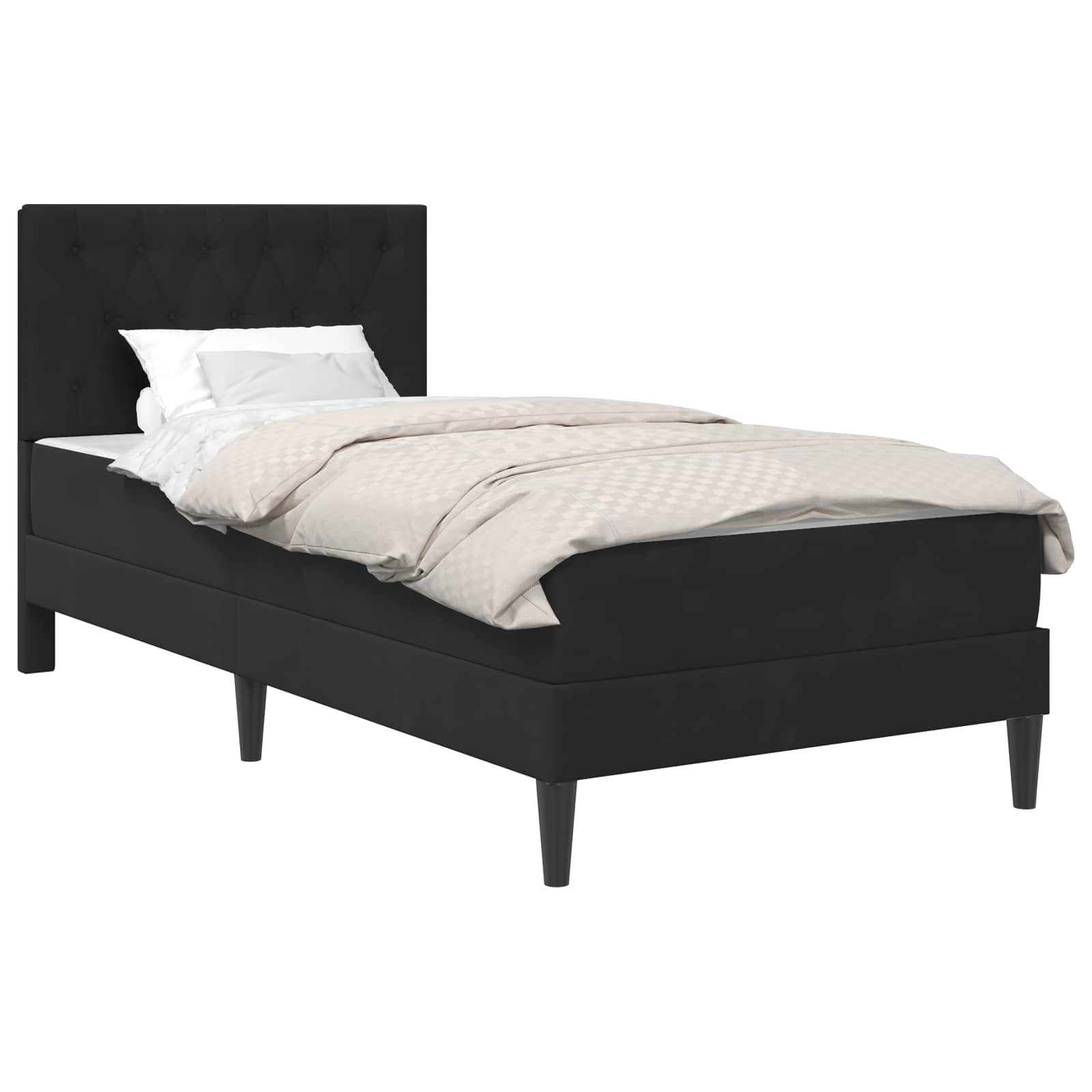 Bettgestell mit Matratze mit Kopfteil Schwarz 90 x 190 cm Samt