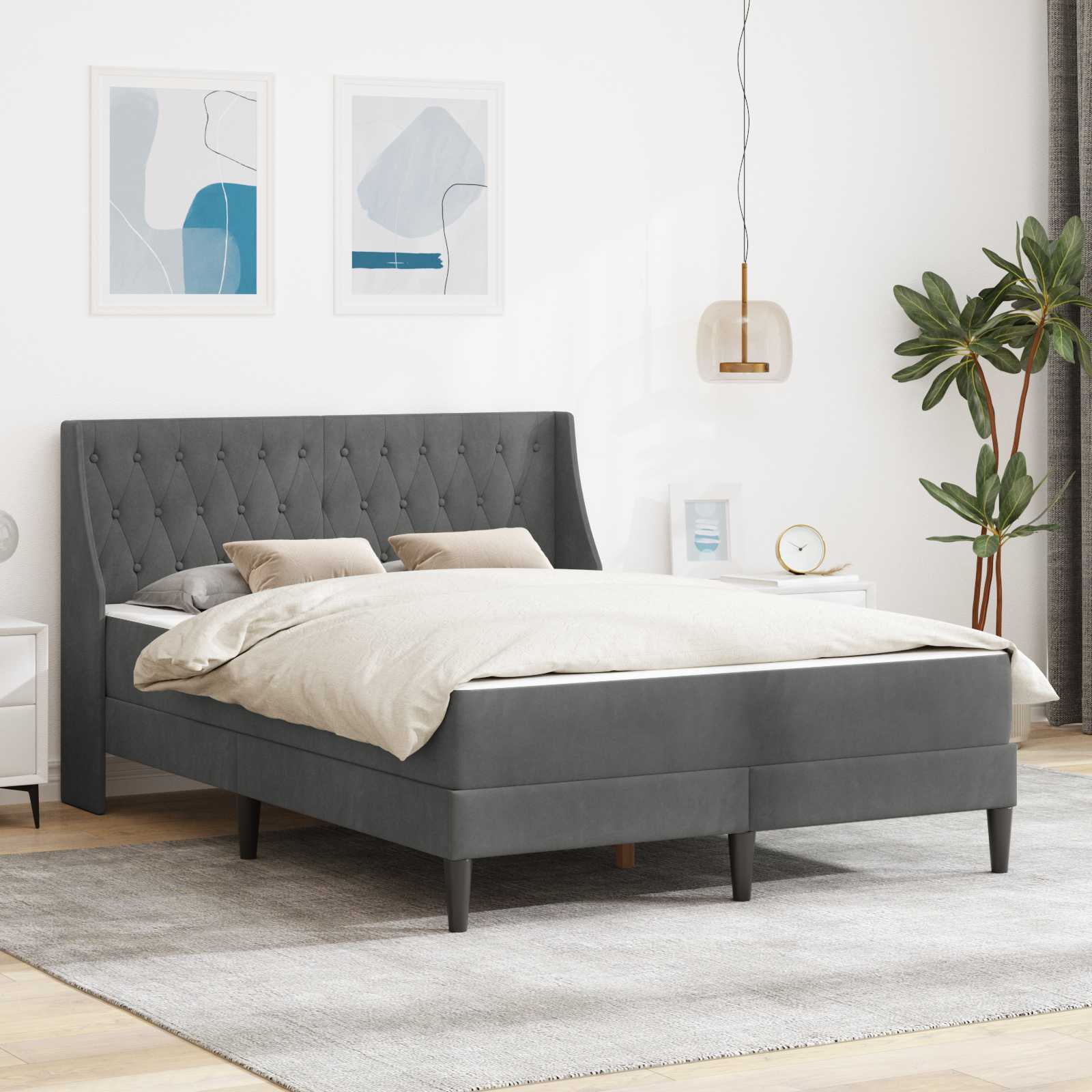 Bettgestell mit Matratze Dunkelgrau 137 x 190 cm Samt