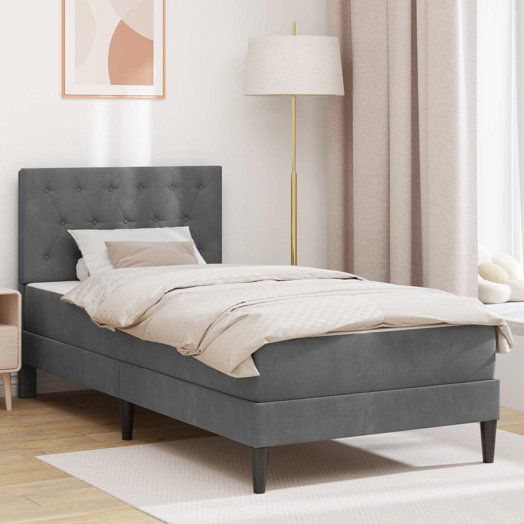 Bettgestell mit Matratze Dunkelgrau 90 x 190 cm Samt