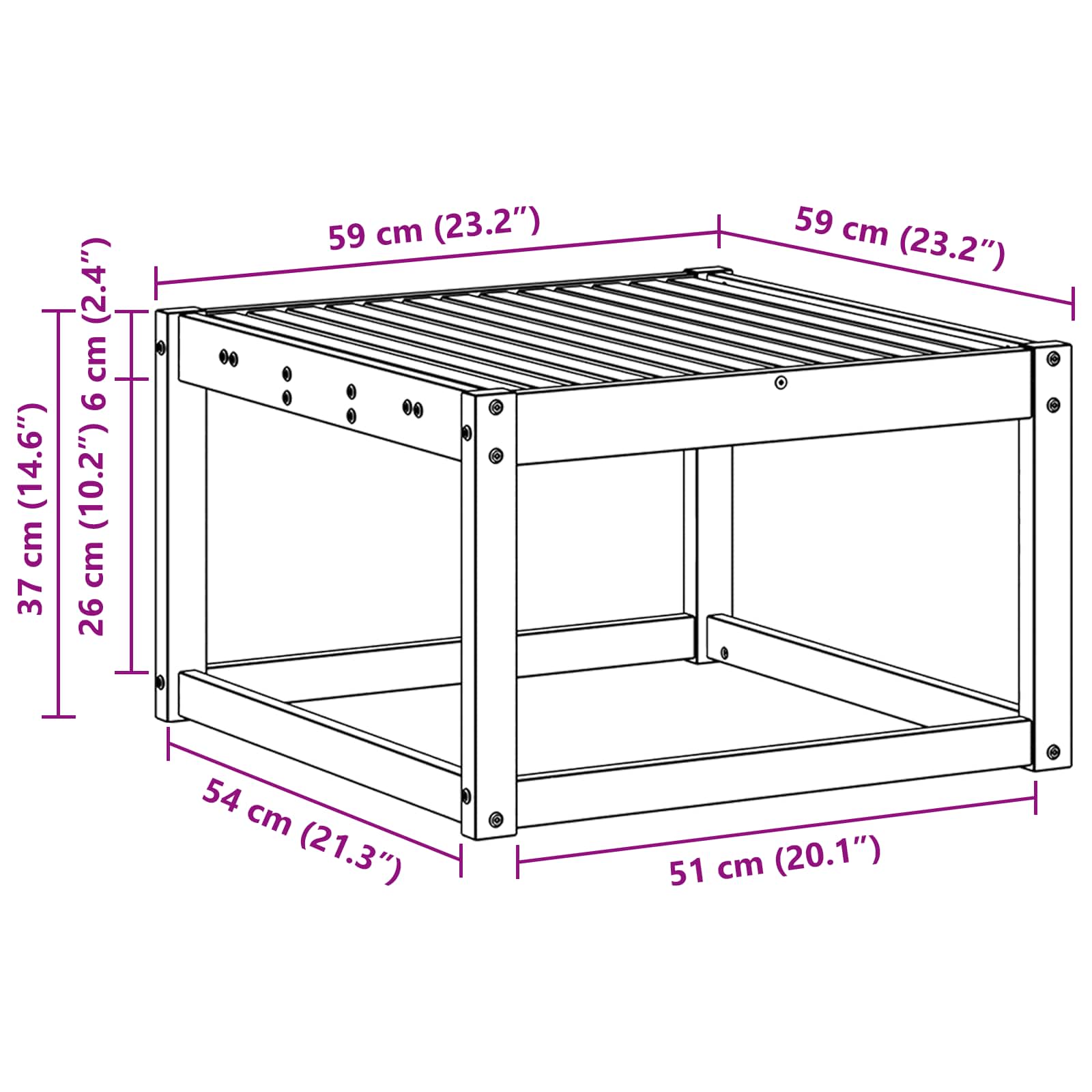 Outdoor Hocker Massivholz Akazie Weiß 59 x 59 x 37 cm