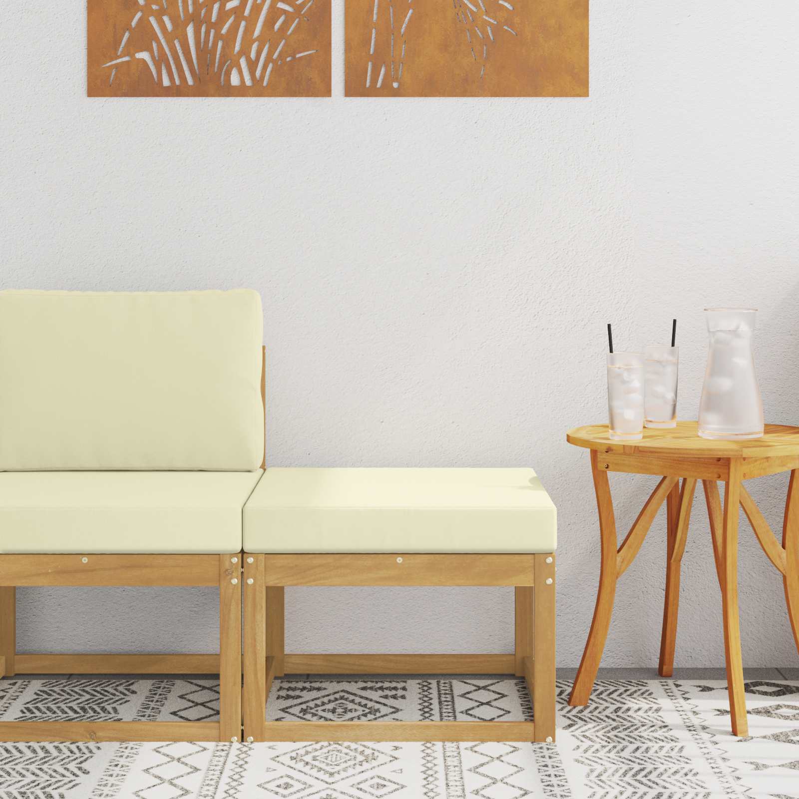 Outdoor Hocker Massivholz Akazie Weiß
