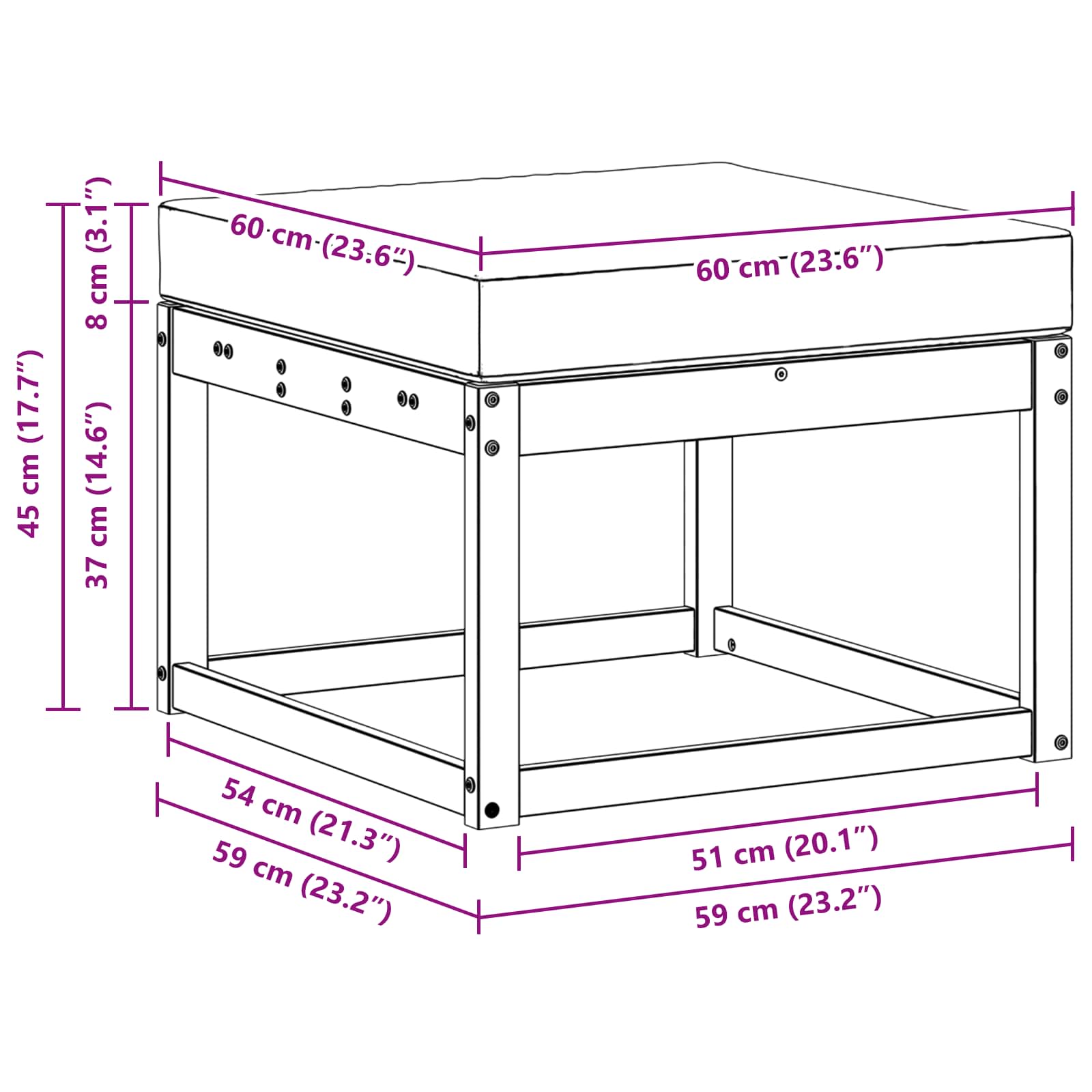 Outdoor Hocker Massivholz Akazie Weiß