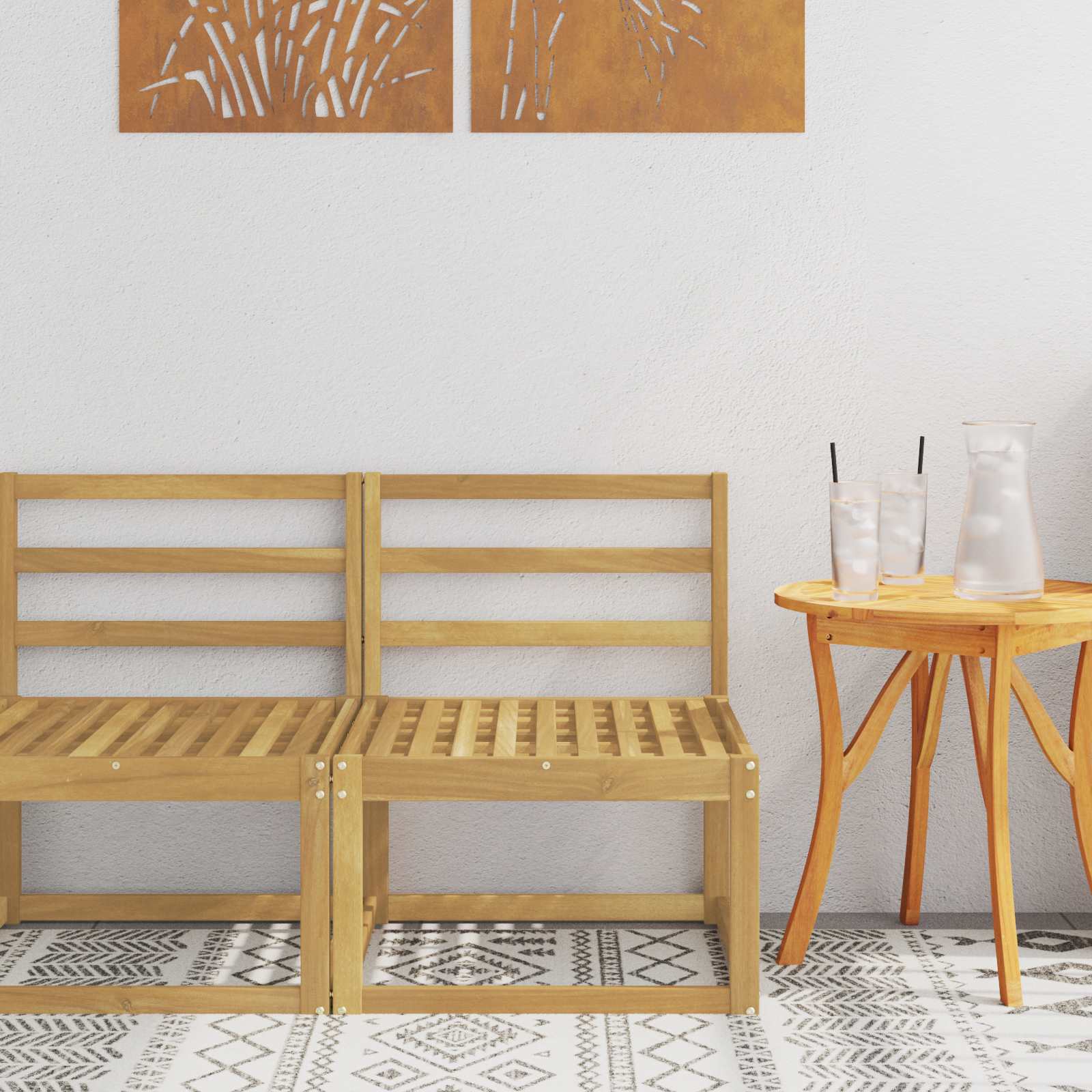 Outdoor Mittelsofa Massivholz Akazie Weiß 59 x 63 x 73 cm