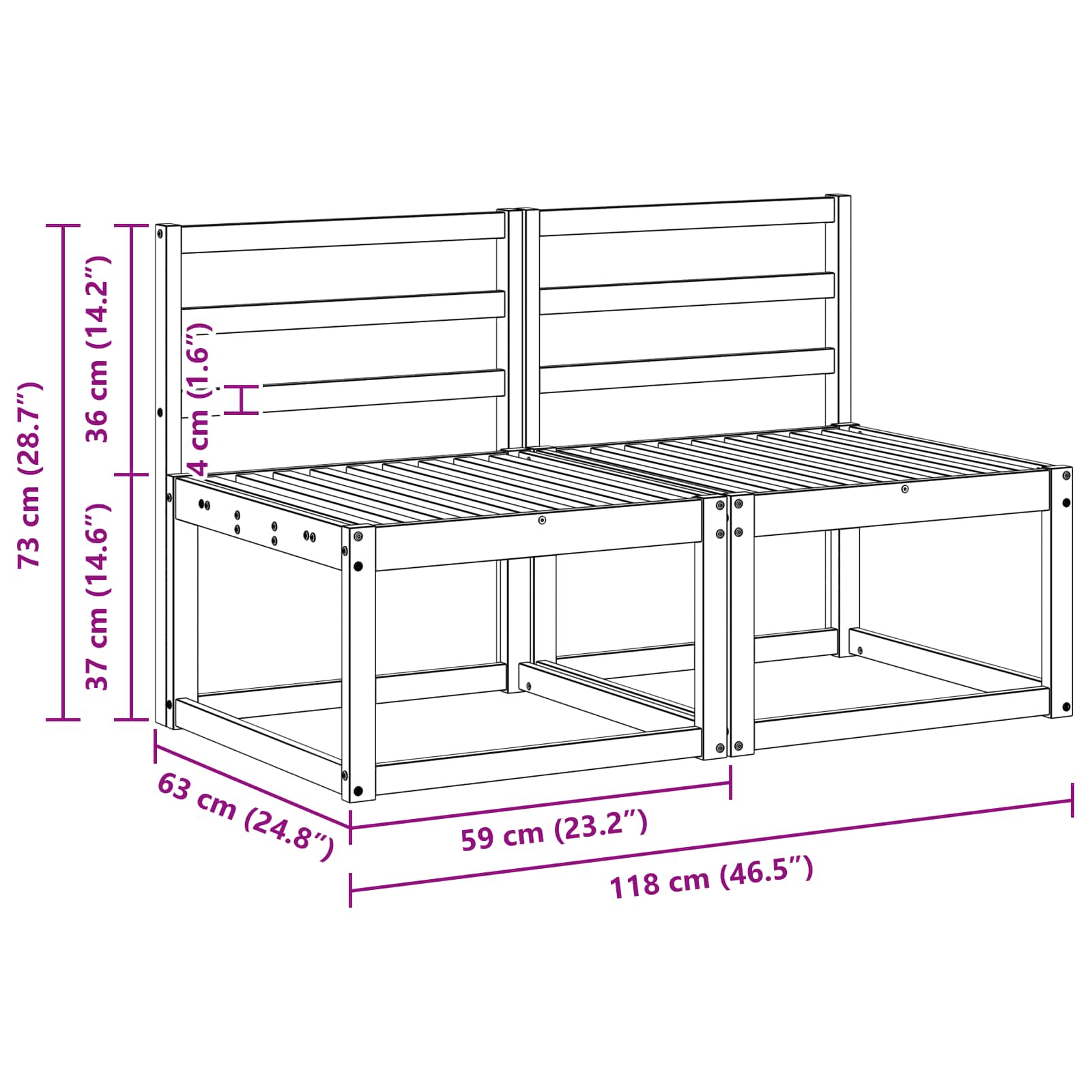 2 Stück Outdoor Mittelsofa Massivholz Akazie Weiß