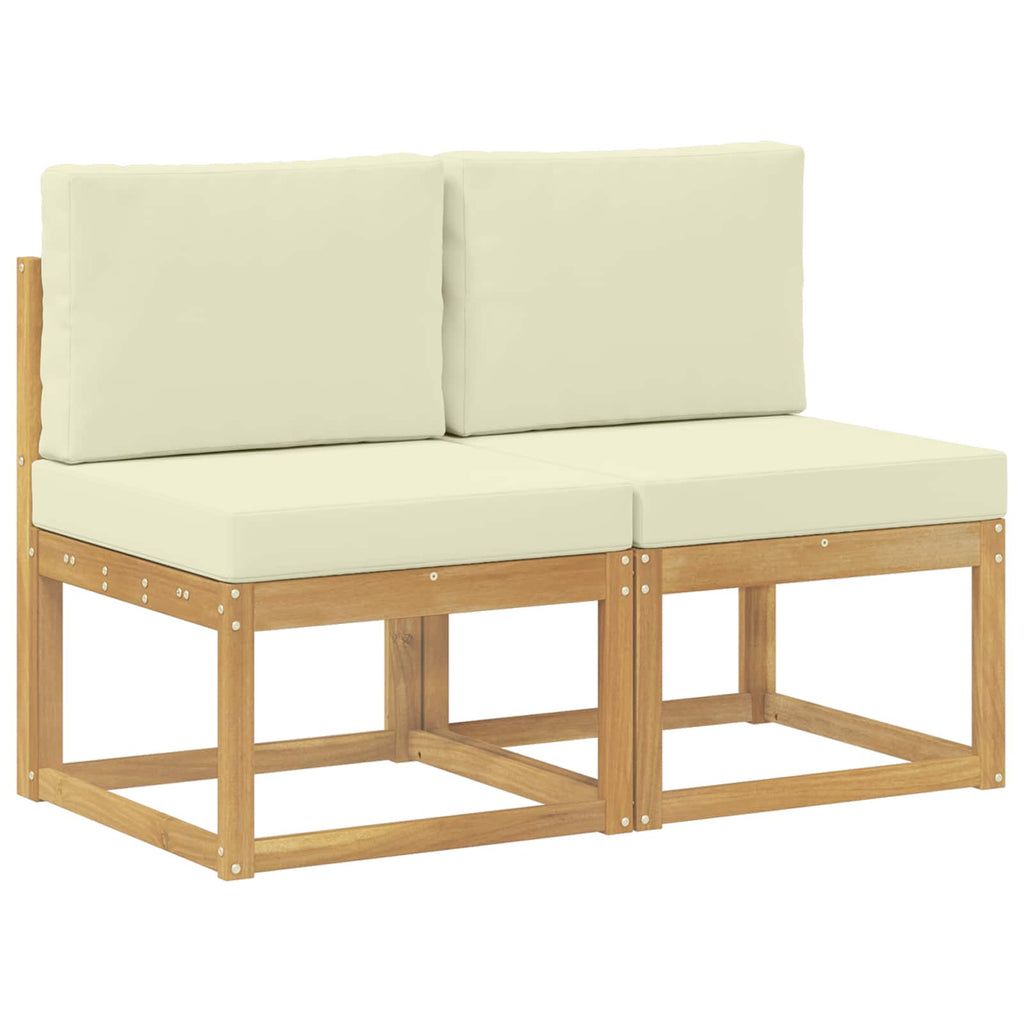 2 Stück Outdoor Mittelsofa Massivholz Akazie Weiß