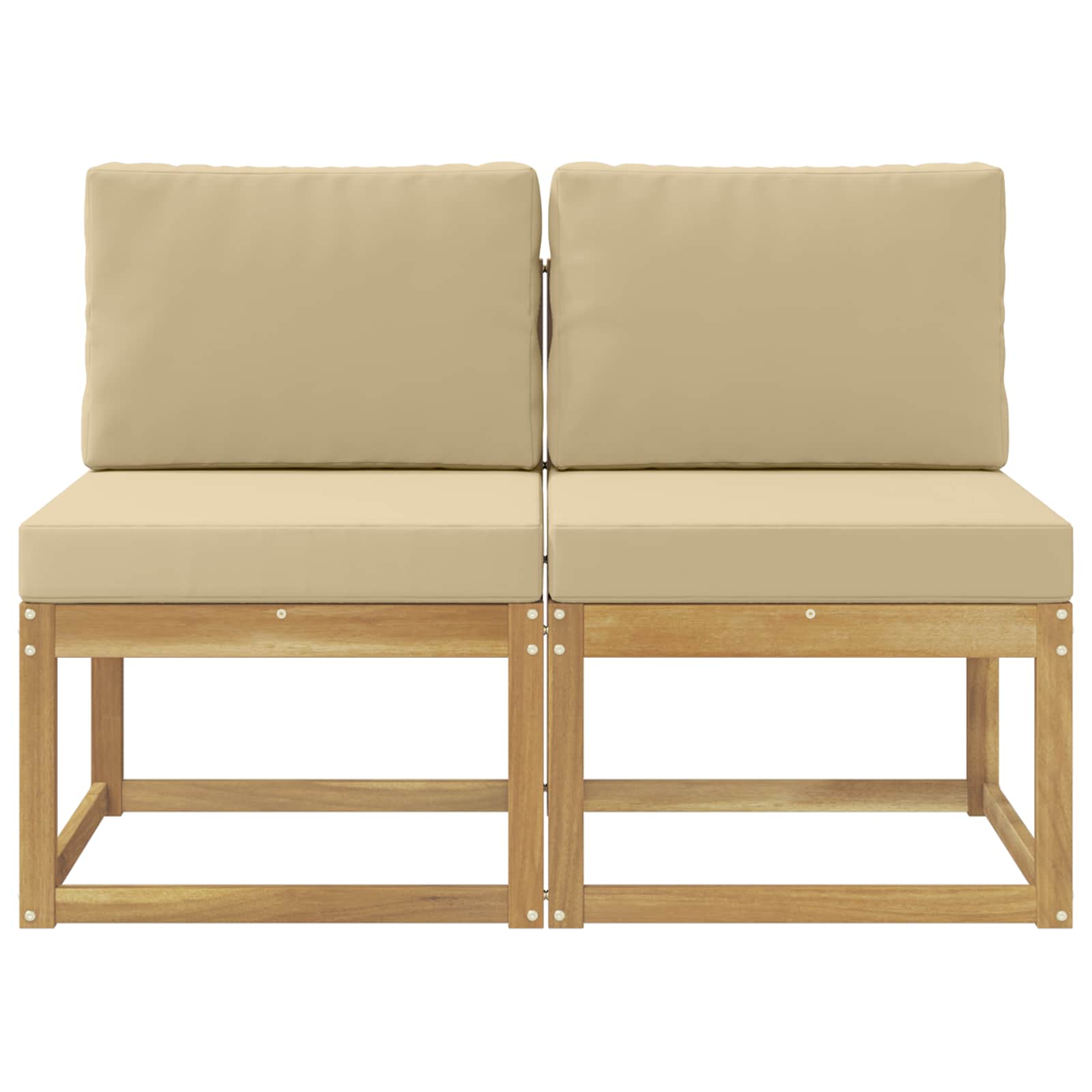 2 Stück Outdoor Mittelsofa Massivholz Akazie Weiß